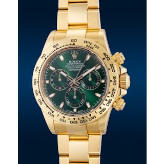 Rolex - A rare and attractive yellow gold chronograph wristwatch with green dial