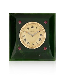 Cartier - Jade, ruby and diamond desk timepiece, circa 193