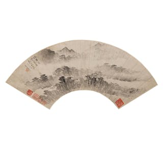 A Chinese landscape fan painting