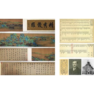 Chinese Landscape Painting and Calligraphy Silk Hand Scroll