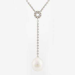 Necklace, Strömdahls, white gold with brilliant-cut diamonds and cultured pearl