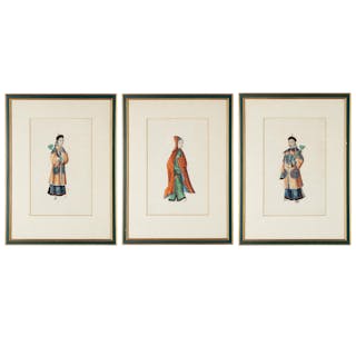 A group of three Chinese gouache paintings on ricepaper