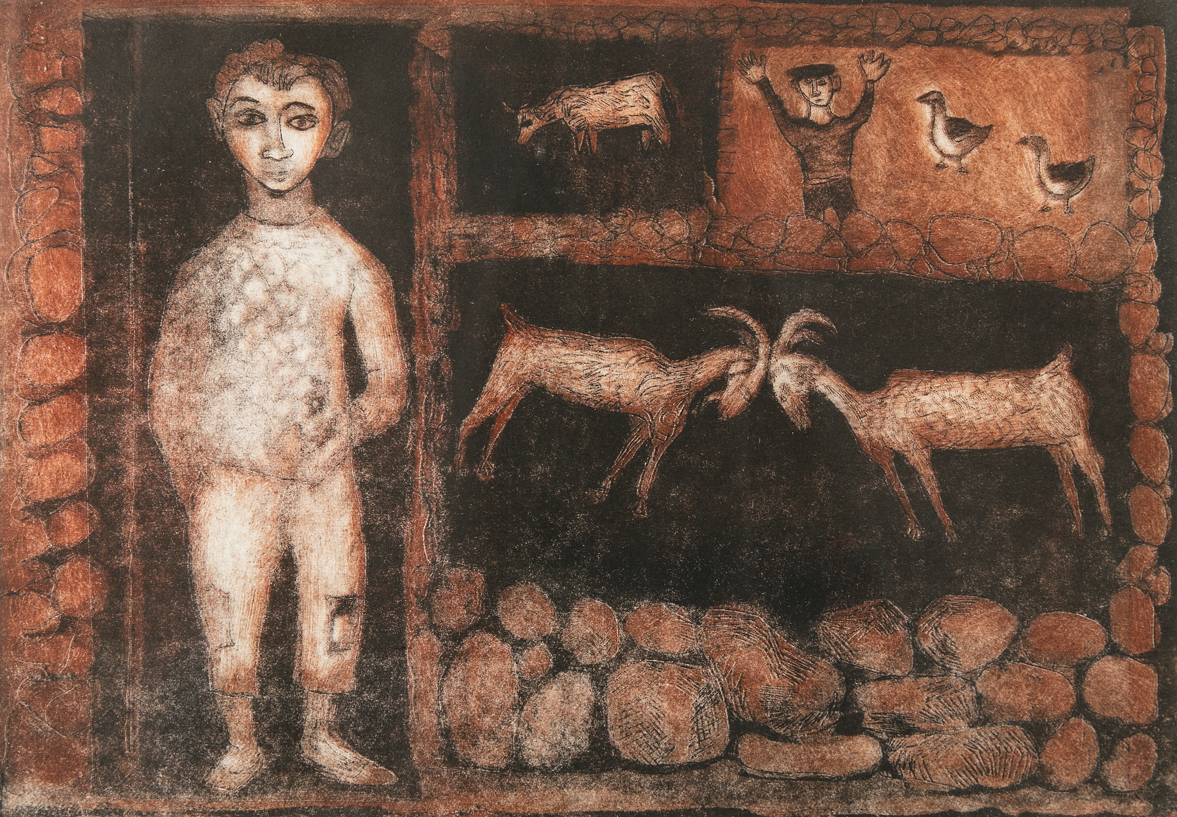 Gerard Dillon (1916-1971) Boy and Small Fields Etching, 28 x 36cm