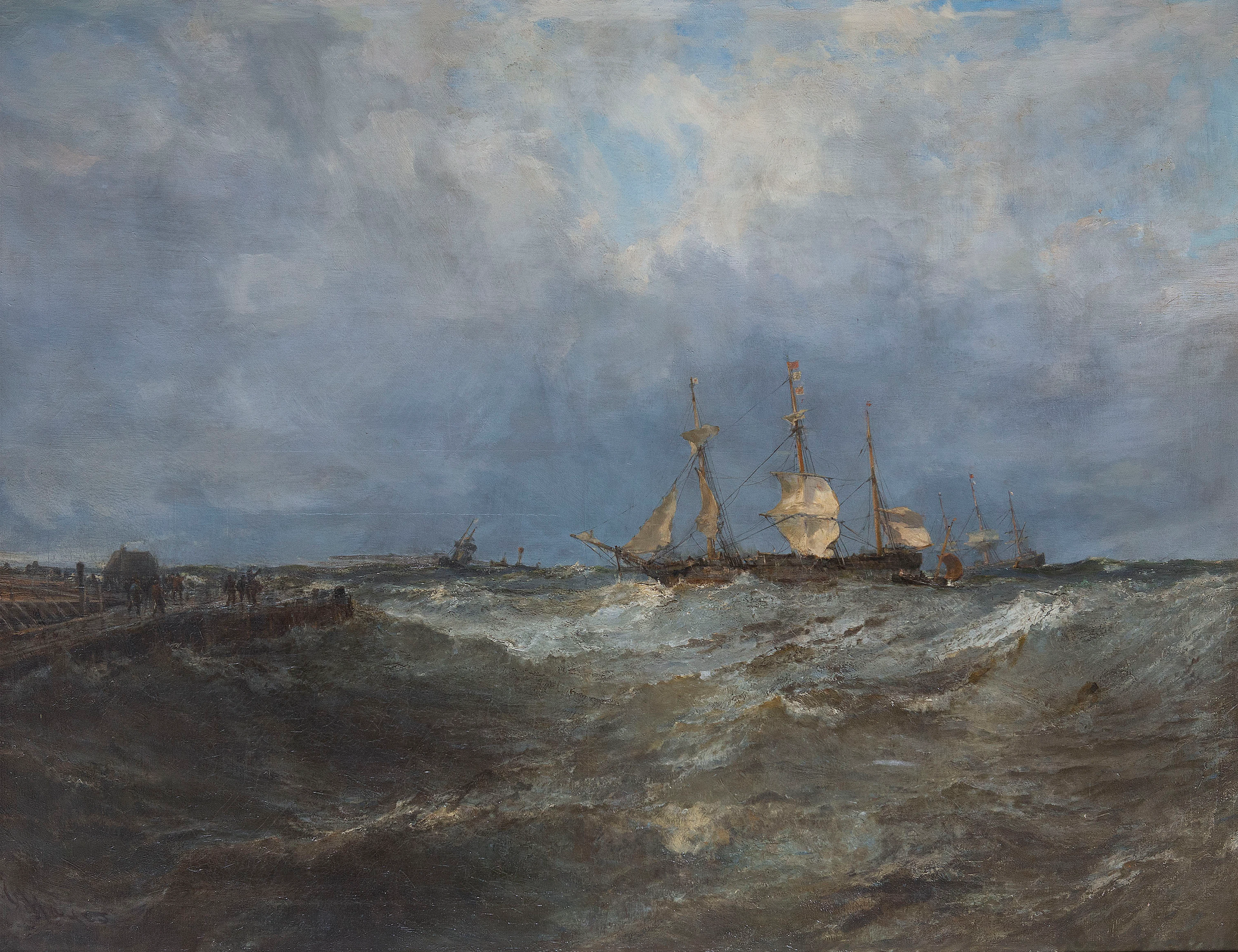 Edwin Hayes RHA RI ROI (1819-1904) A Merchantman Heaving...