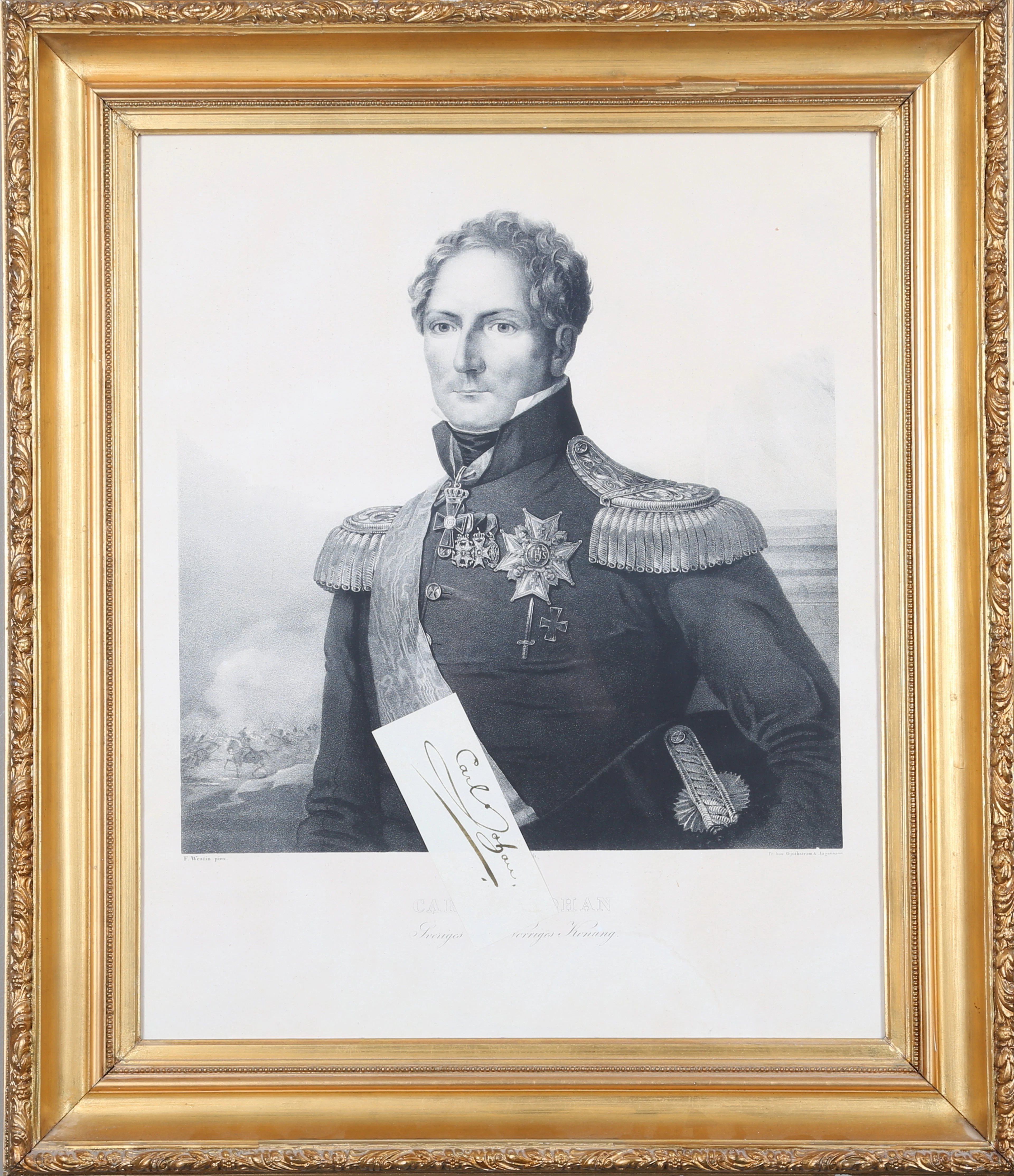 FREDRIK WESTIN. Efter. Carl XIV Johan, litografiskt tryck, 1800-/1900-tal.