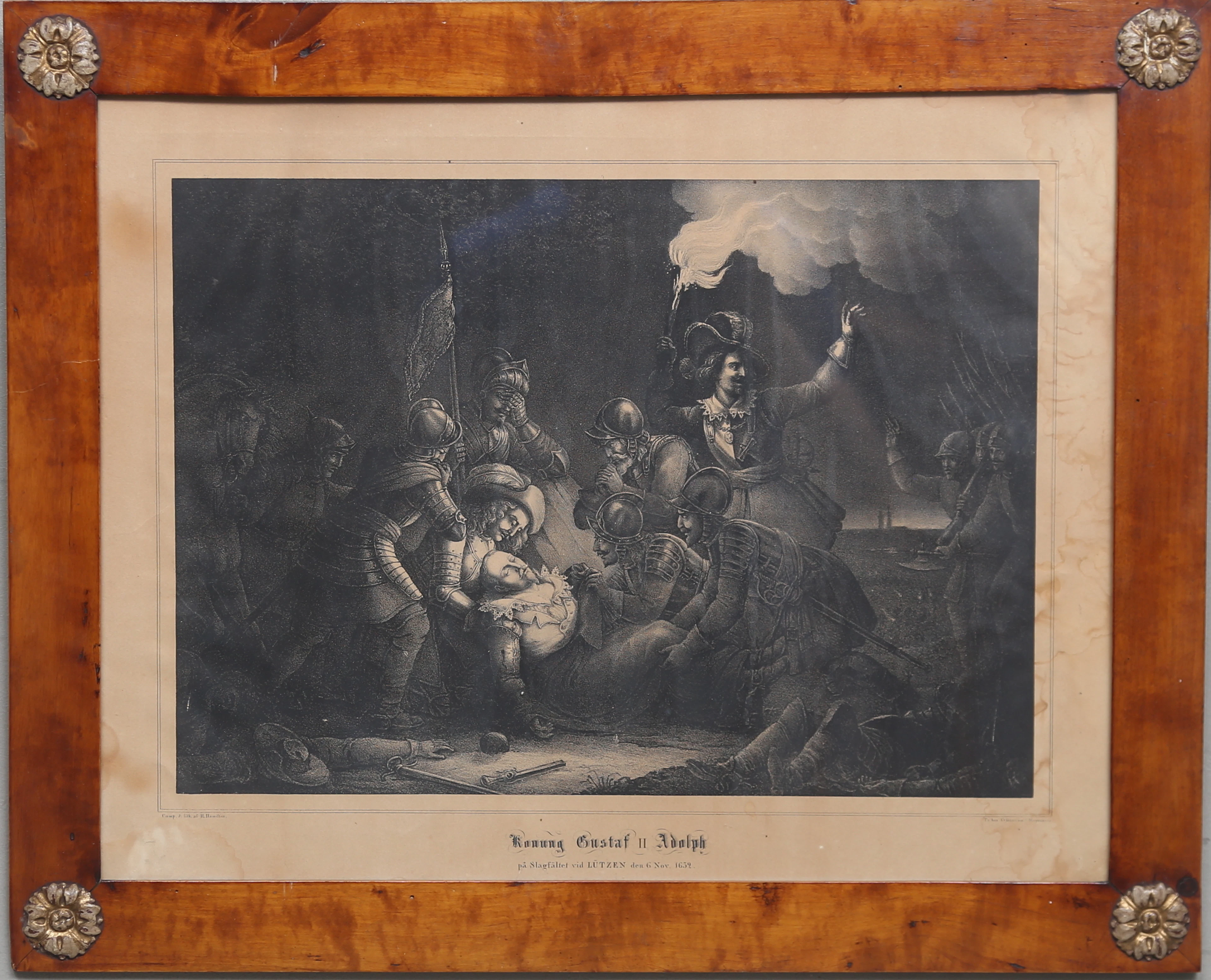 GRAFISKT BLAD, "Konung Gustaf II Adolph på slagfältet vid Lutzen den 6 Nov. 1632", 1800/1900-tal.