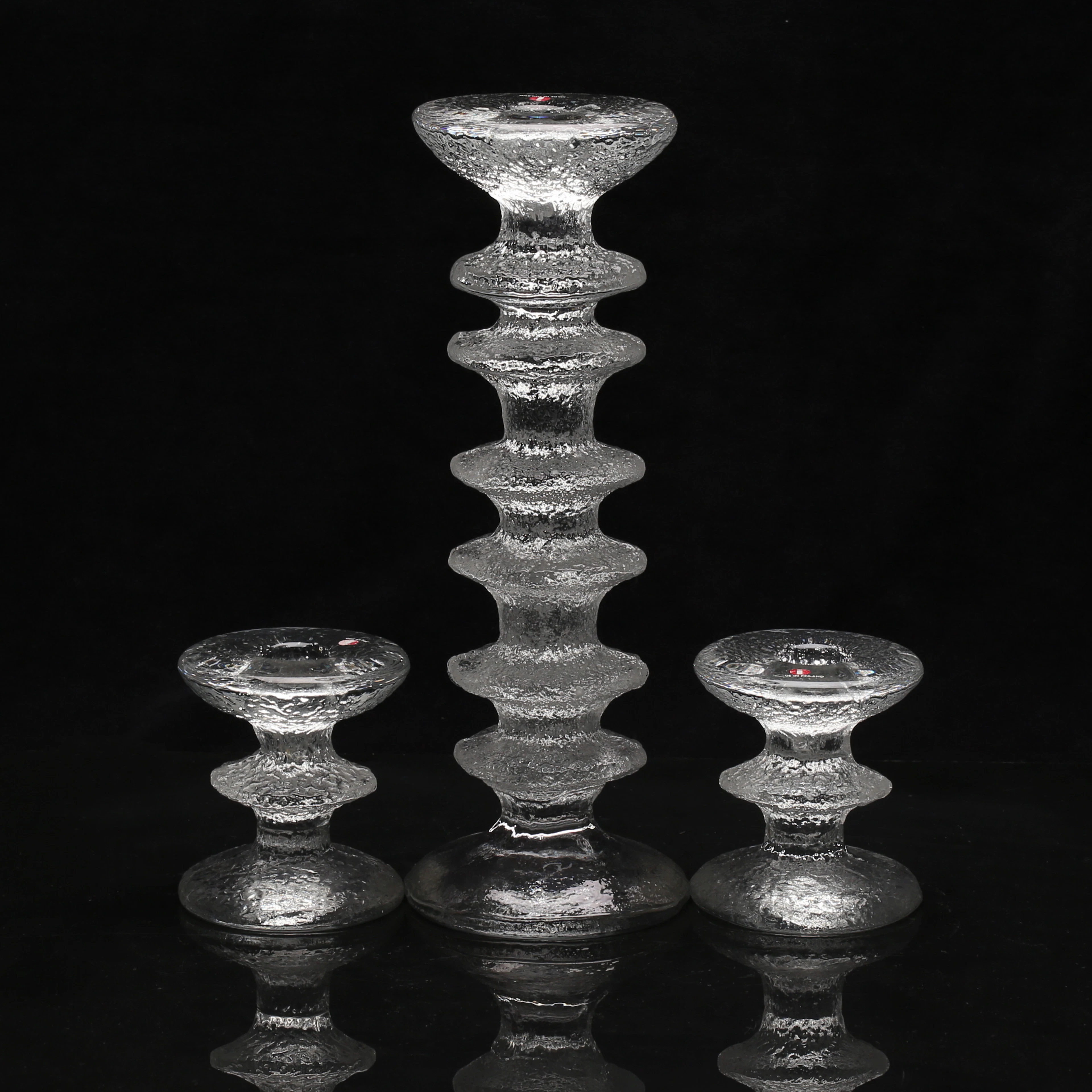 LJUSSTAKAR, 3 st, glas, "Festivo", Timo Sarpeneva, Iittala, Finland.