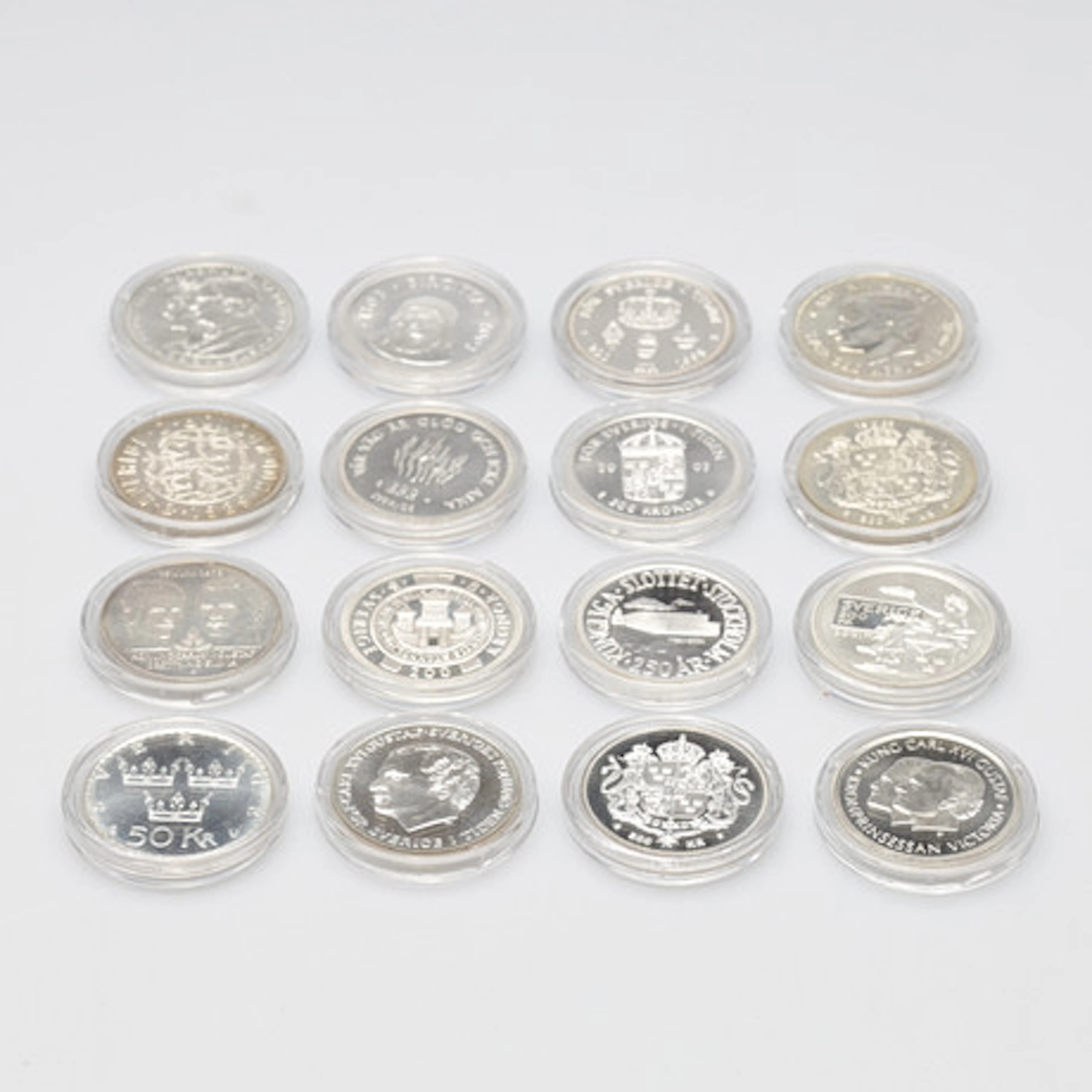 JUBILEUMSMYNT, 16 st, silver, 50 & 200 kr.…