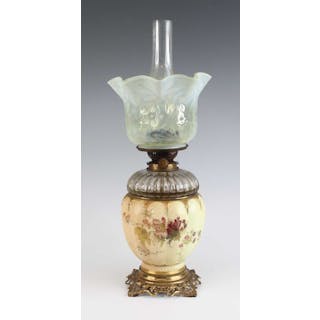 Lot 2042 - A Royal Worcester oil lamp, circa 1893, the