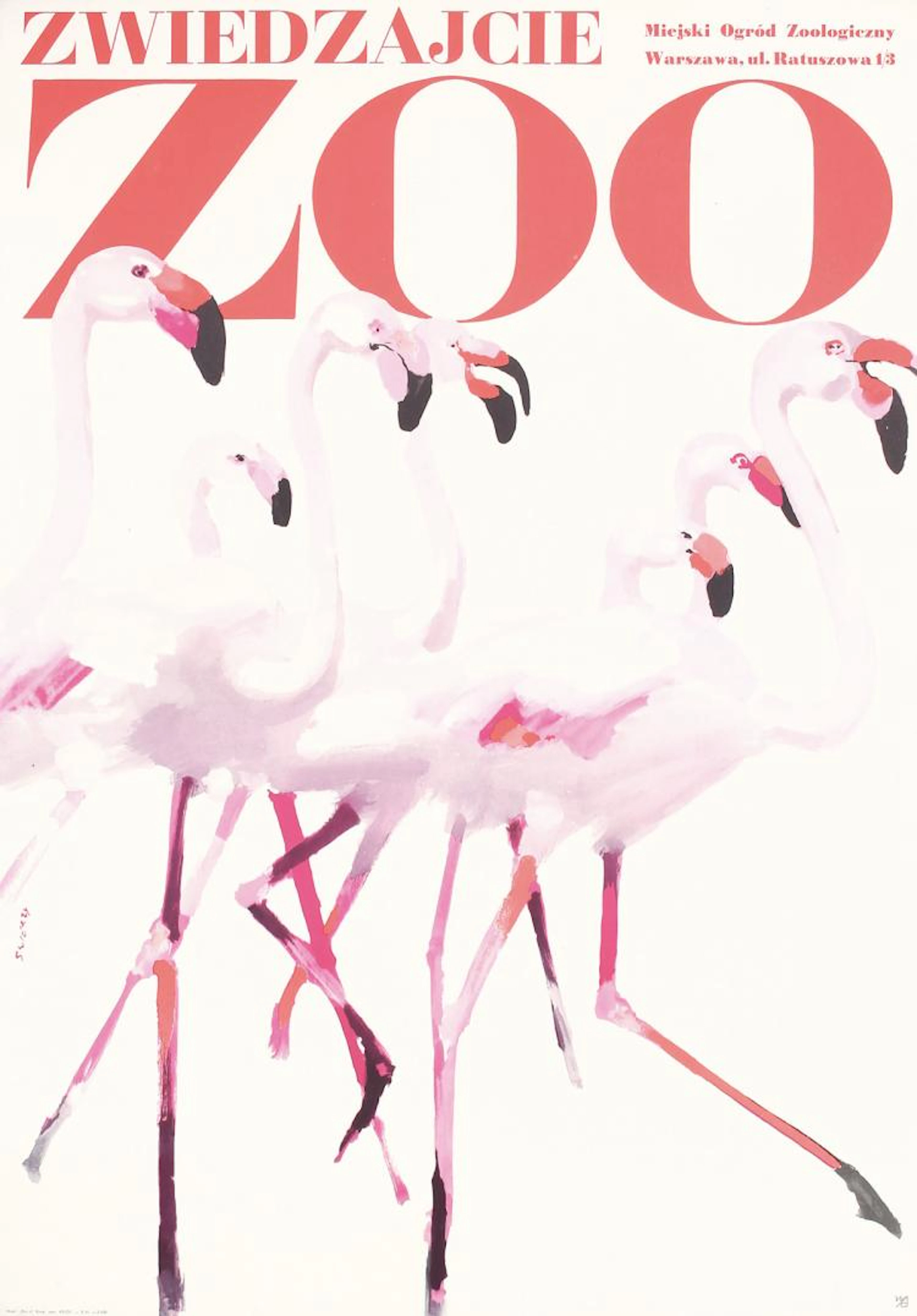 Original Vintage 1960s Polish Zoo Poster FLAMINGOS Swierzy Art