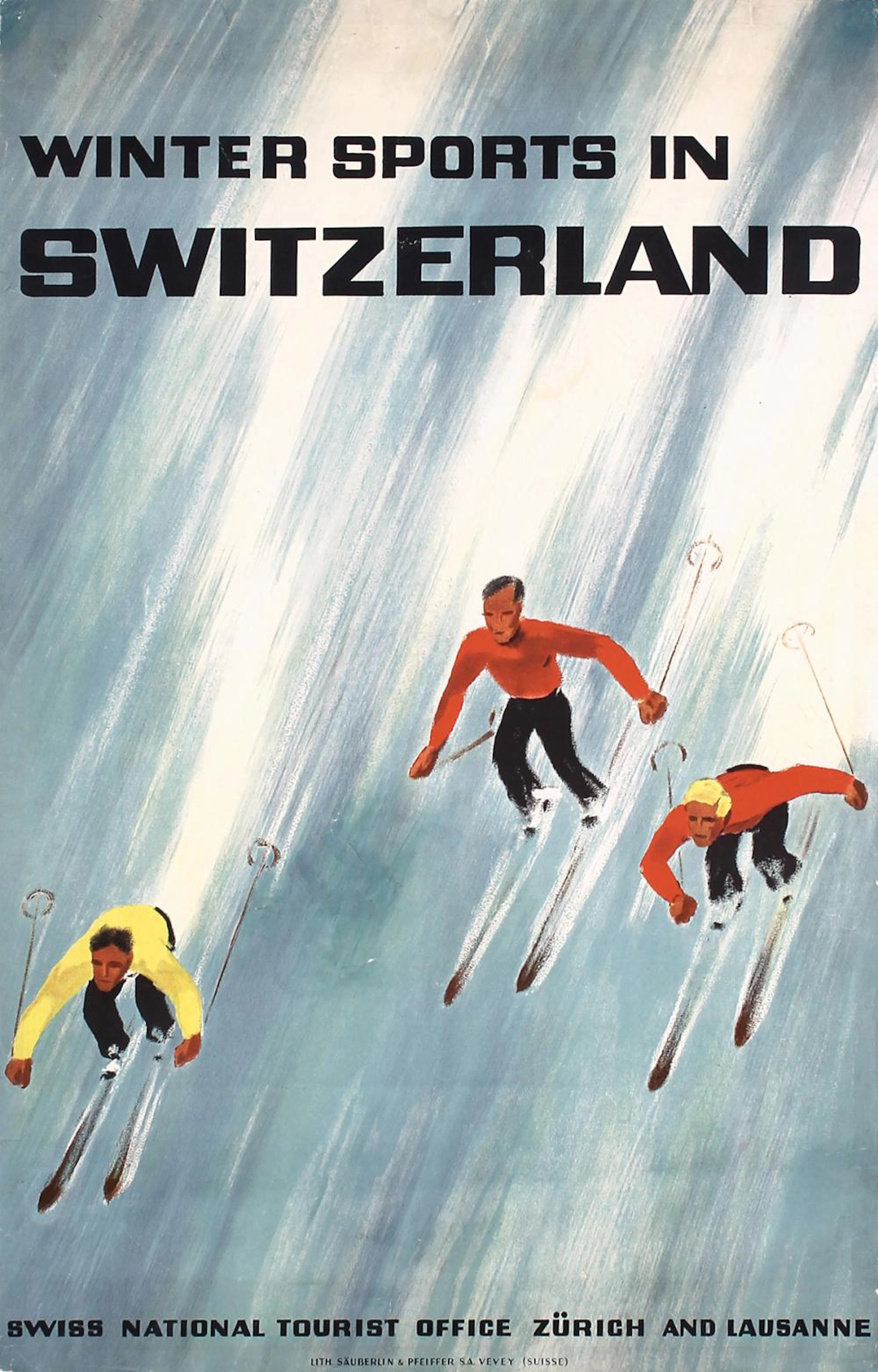 Original Vintage 1930s Swiss Winter Ski Travel Poster