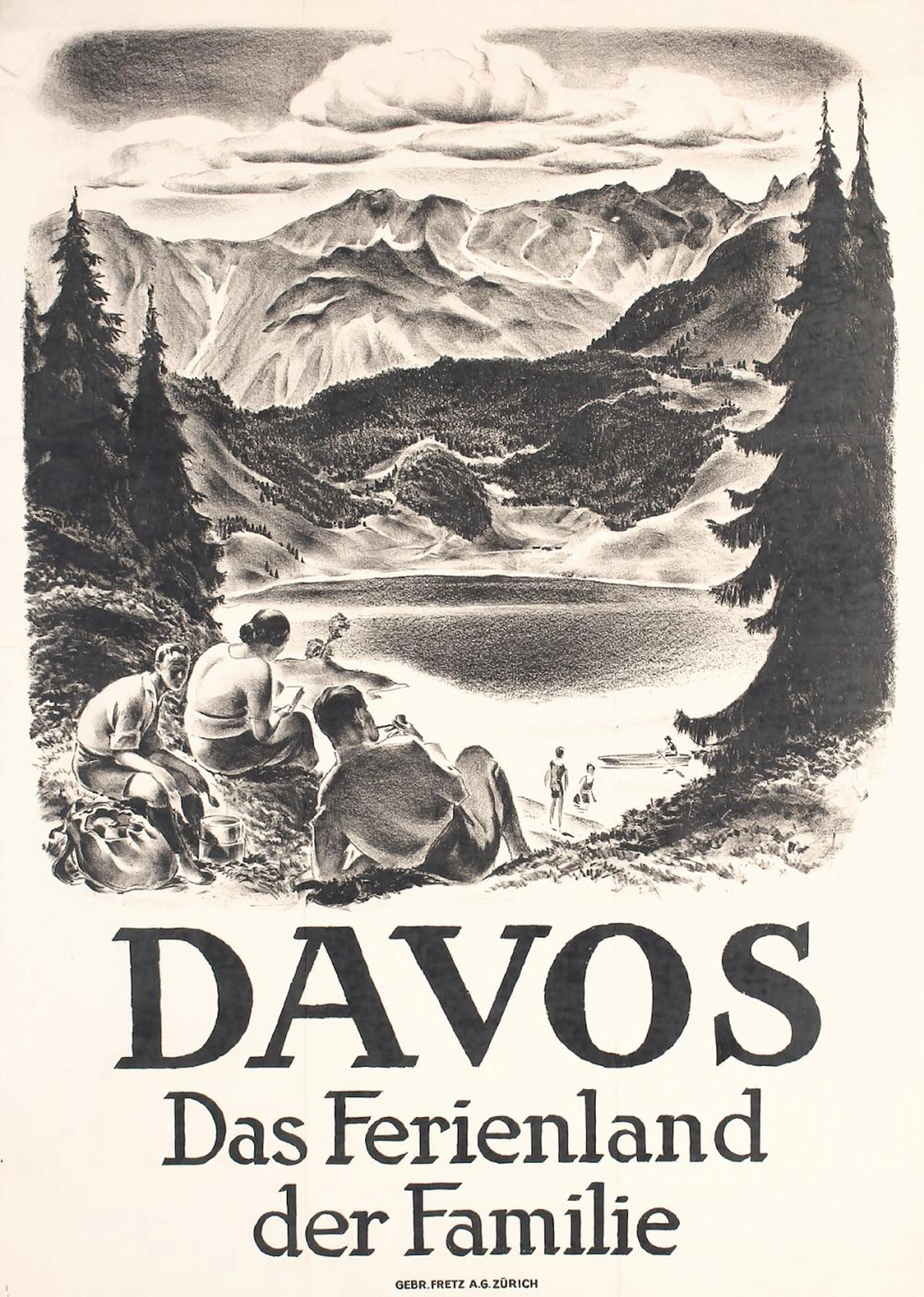Original Vintage 1920s Swiss Travel Poster Davos MOOS