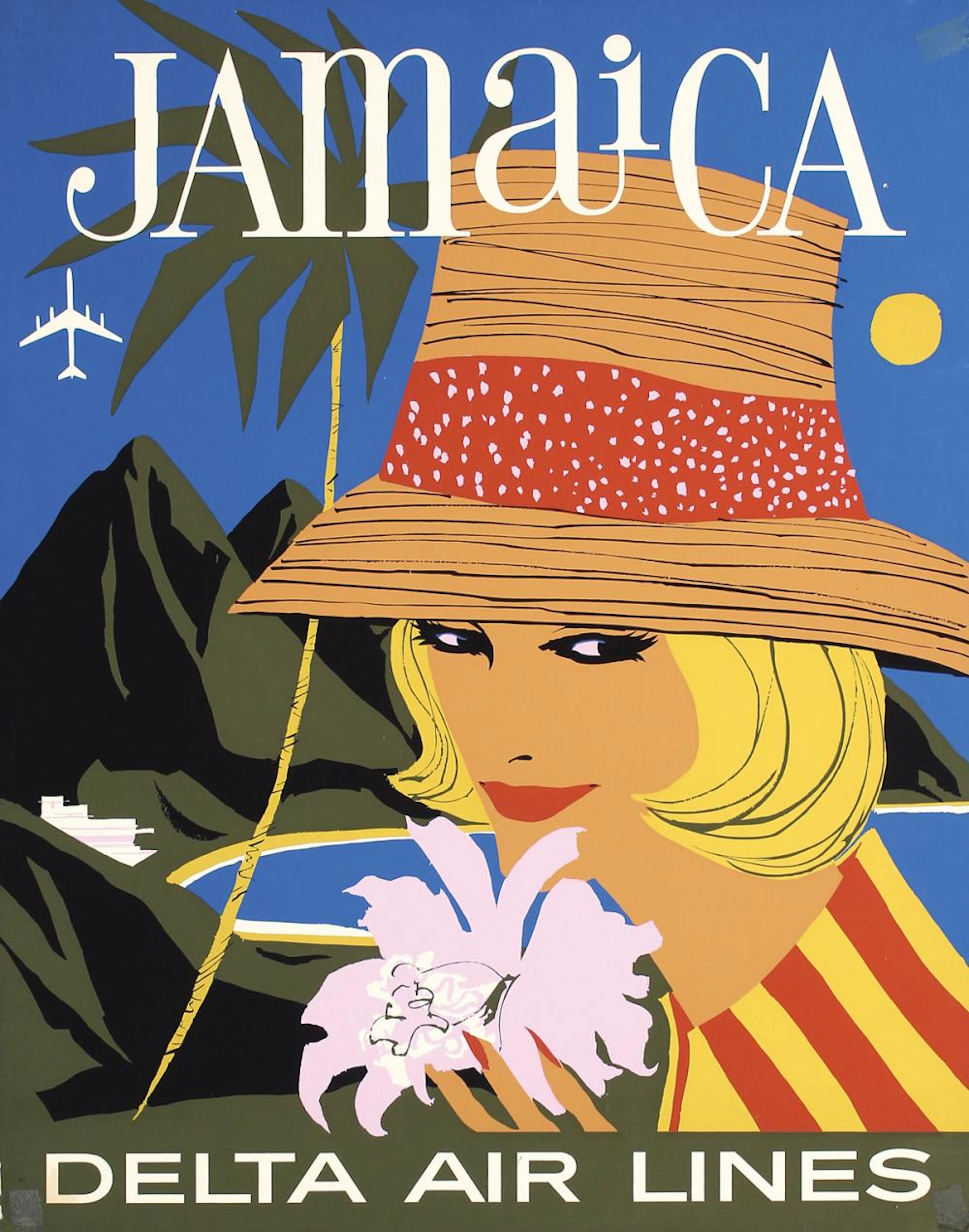 Original Vintage 1960s Delta Air Travel Poster Jamaica