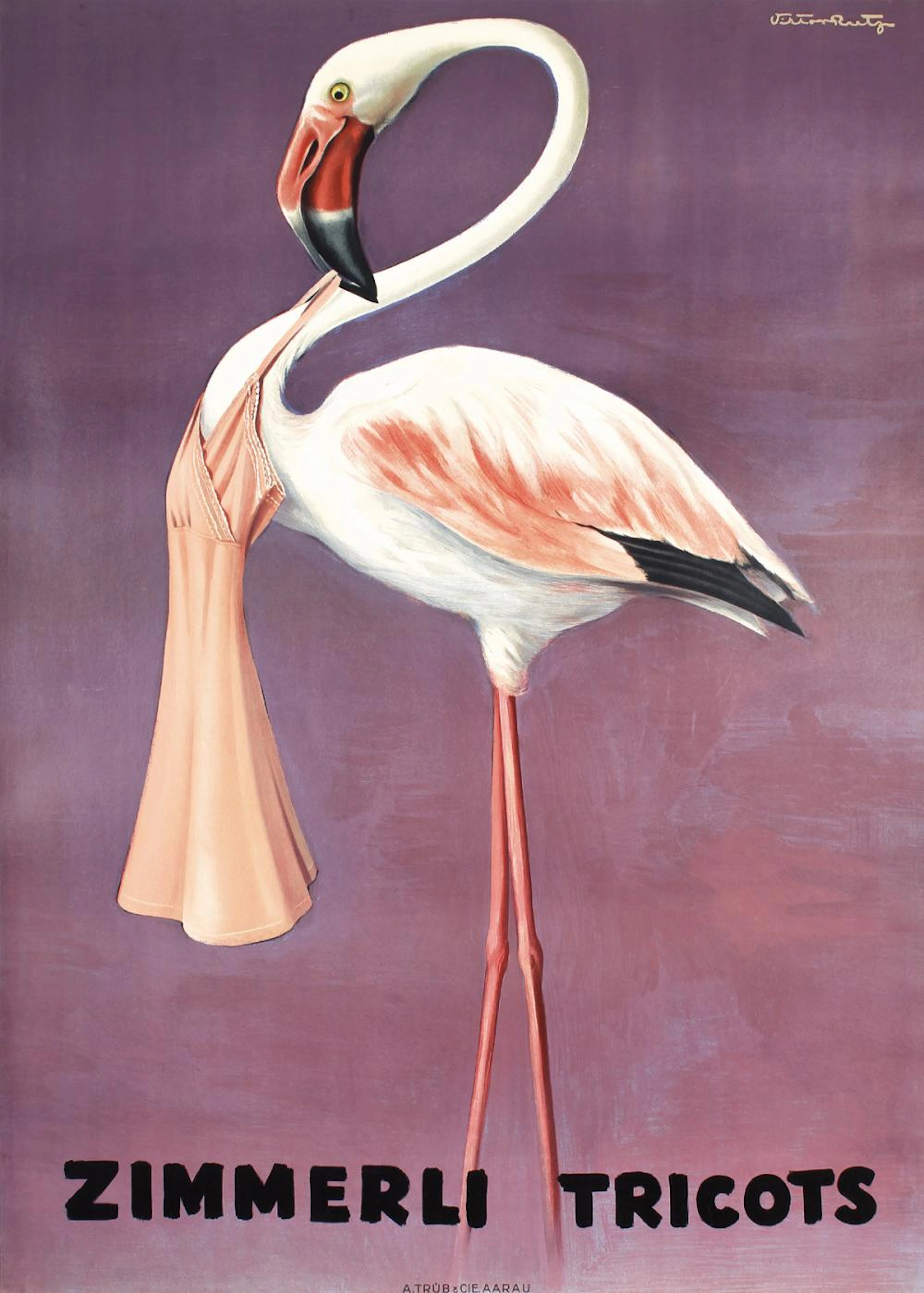 Original Vintage 1940s Swiss Fashion Poster Flamingo RU