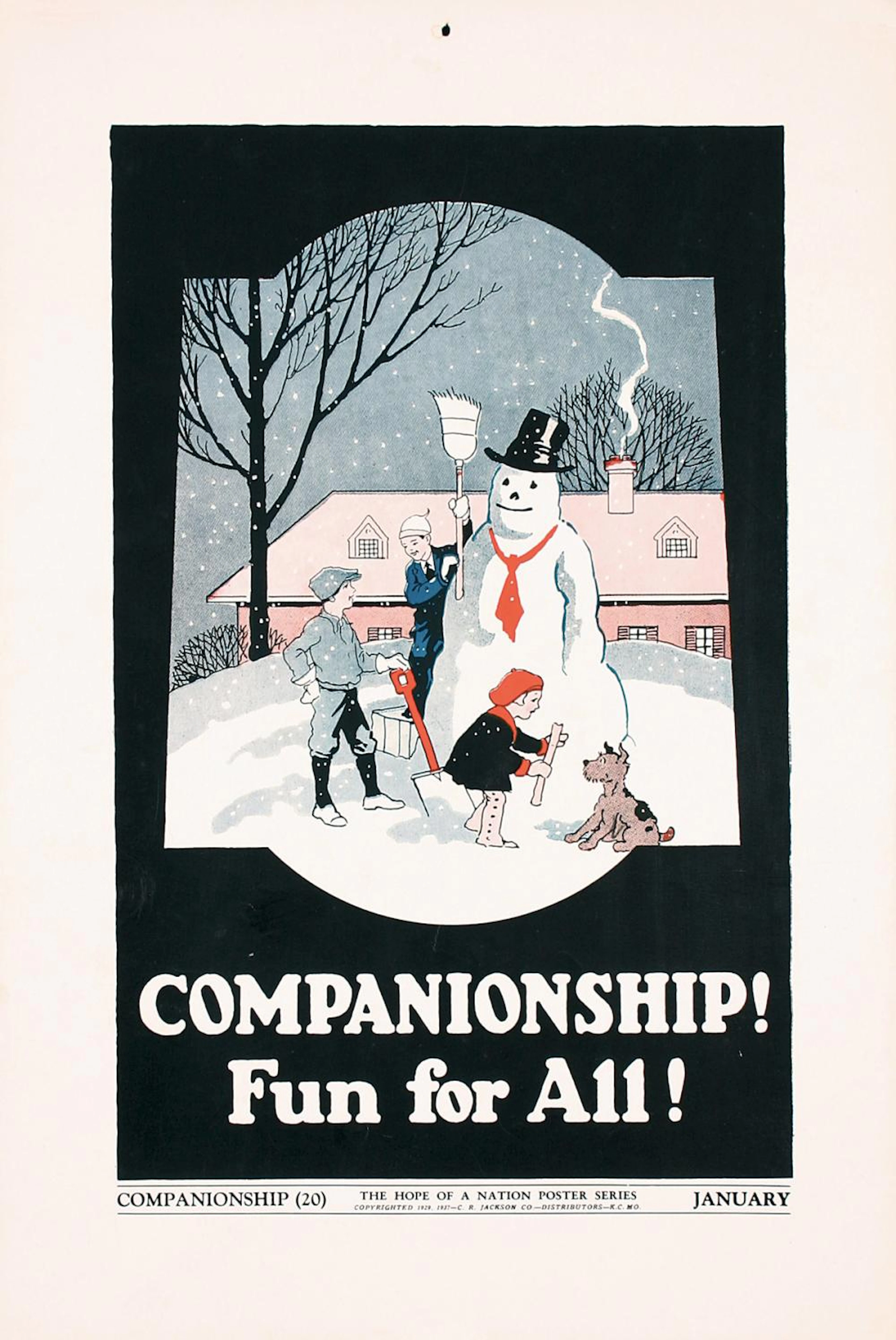Original Vintage 1930s Motivational Poster Snowman