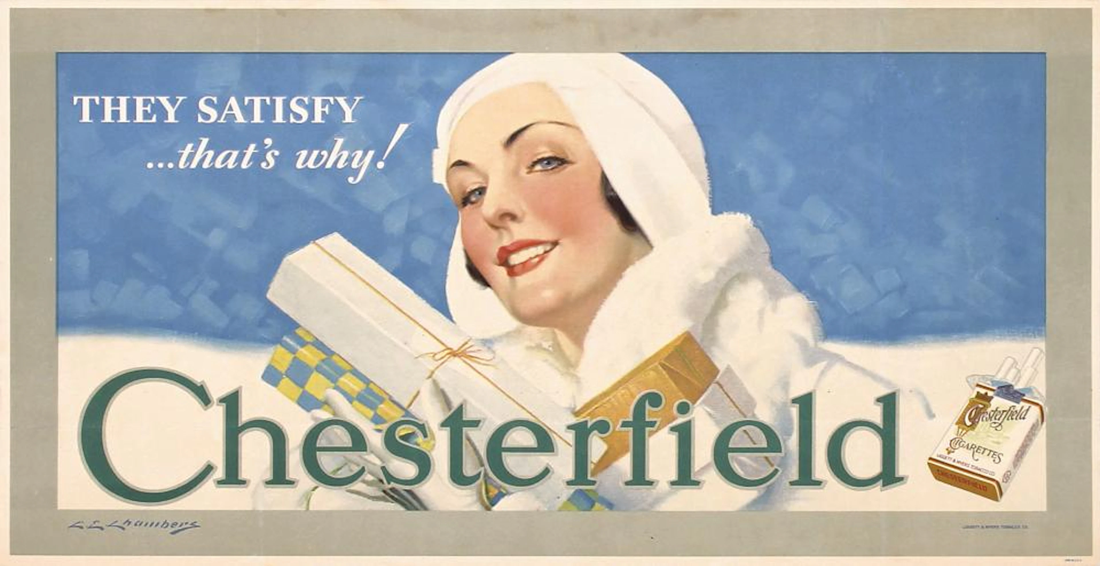 Original 1920s/30 Chesterfield American Art Deco Poster