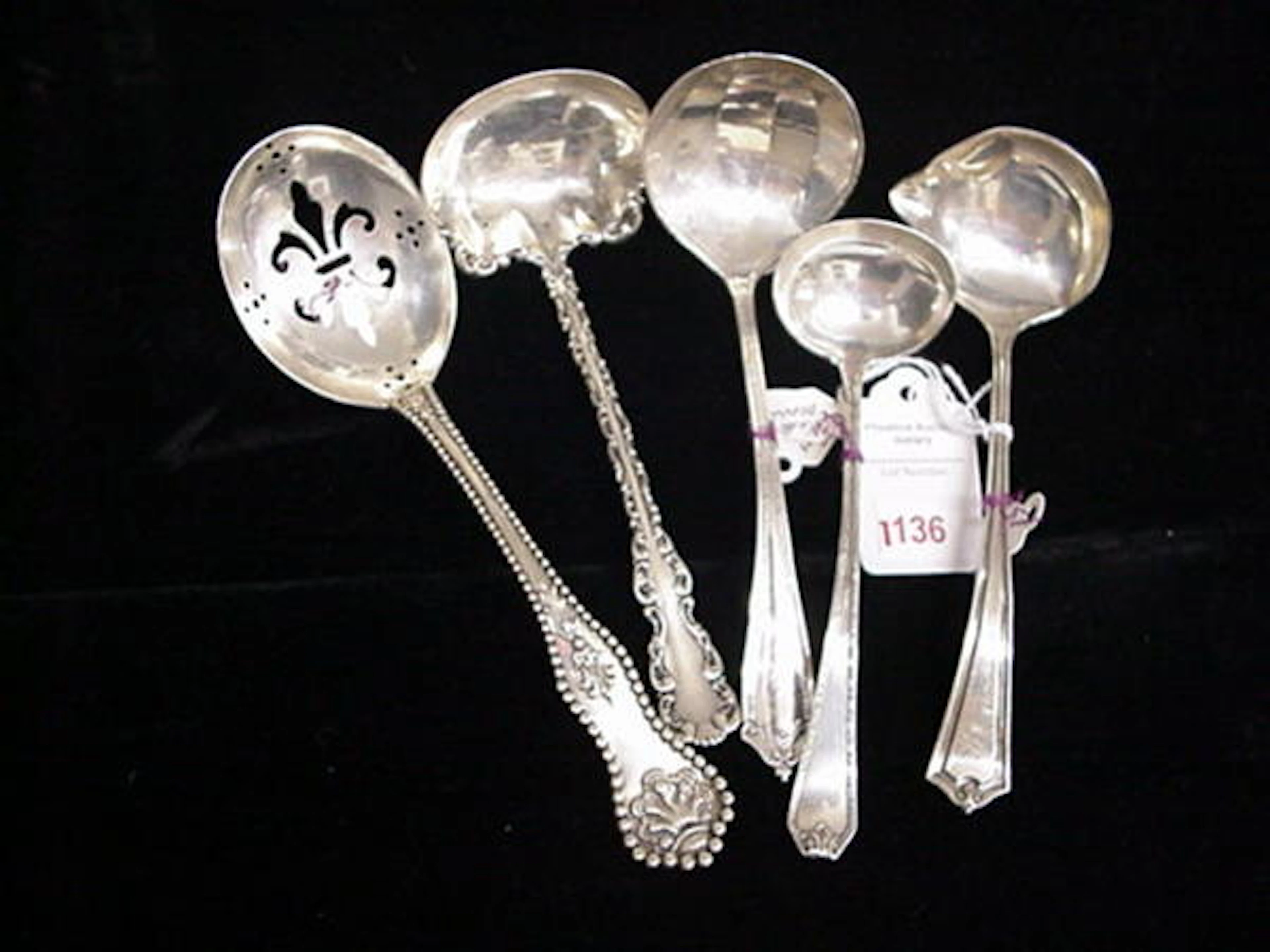 1136: 5 Early Sterling Small Ladles: