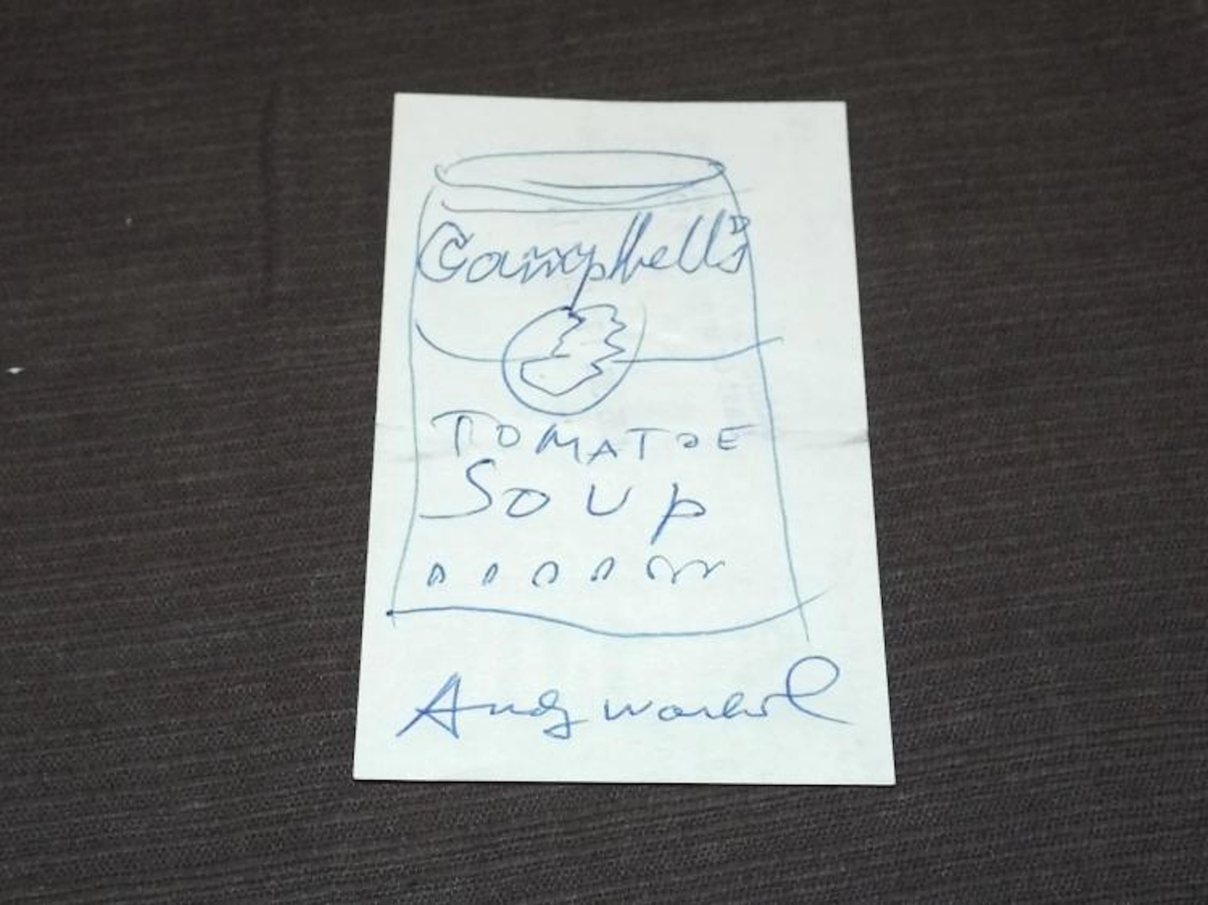 Andy Warhol. Pen and Ink Soup Can Signed.