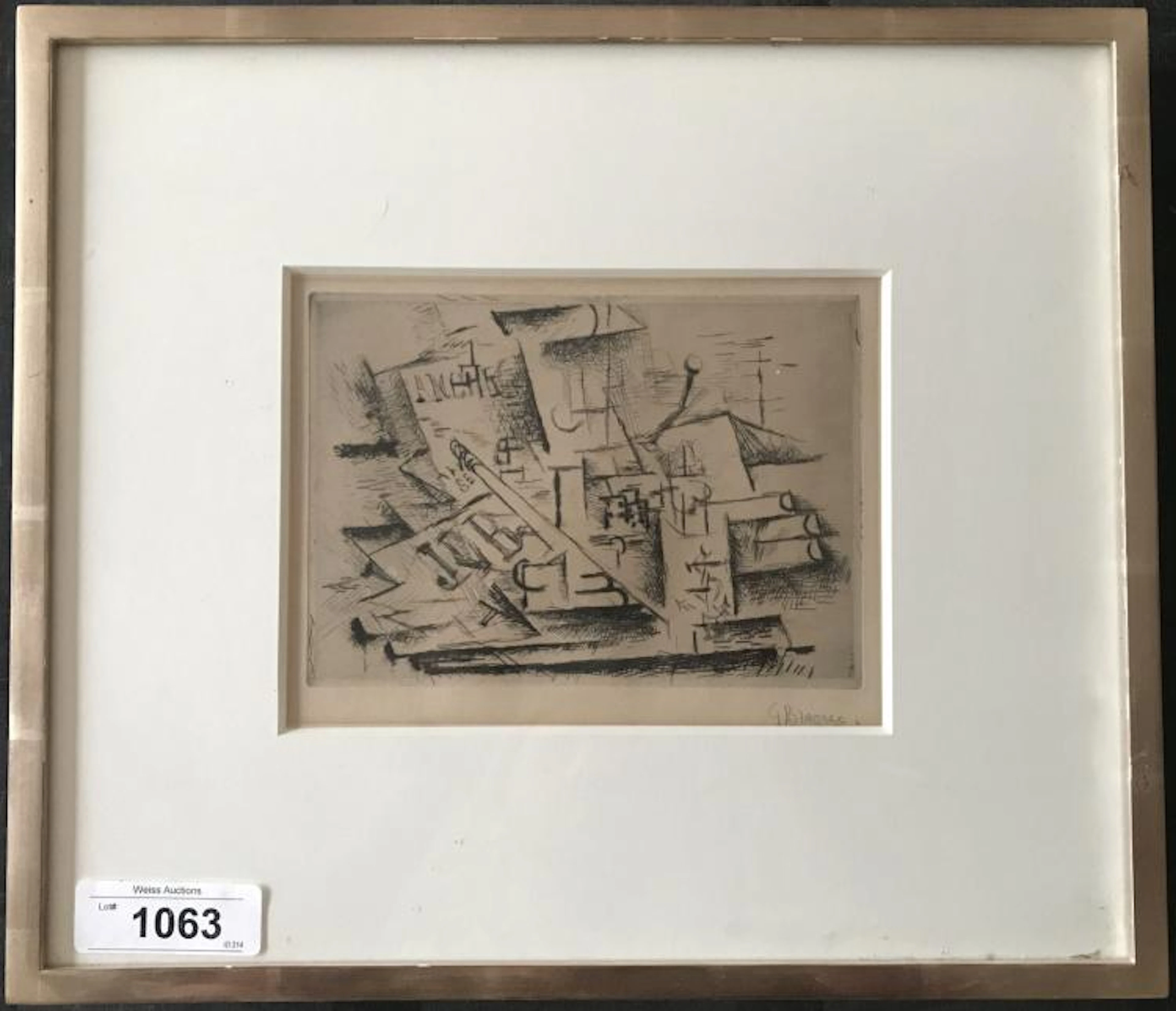 G. Braques. Early Etching with Drypoint. Cubist.