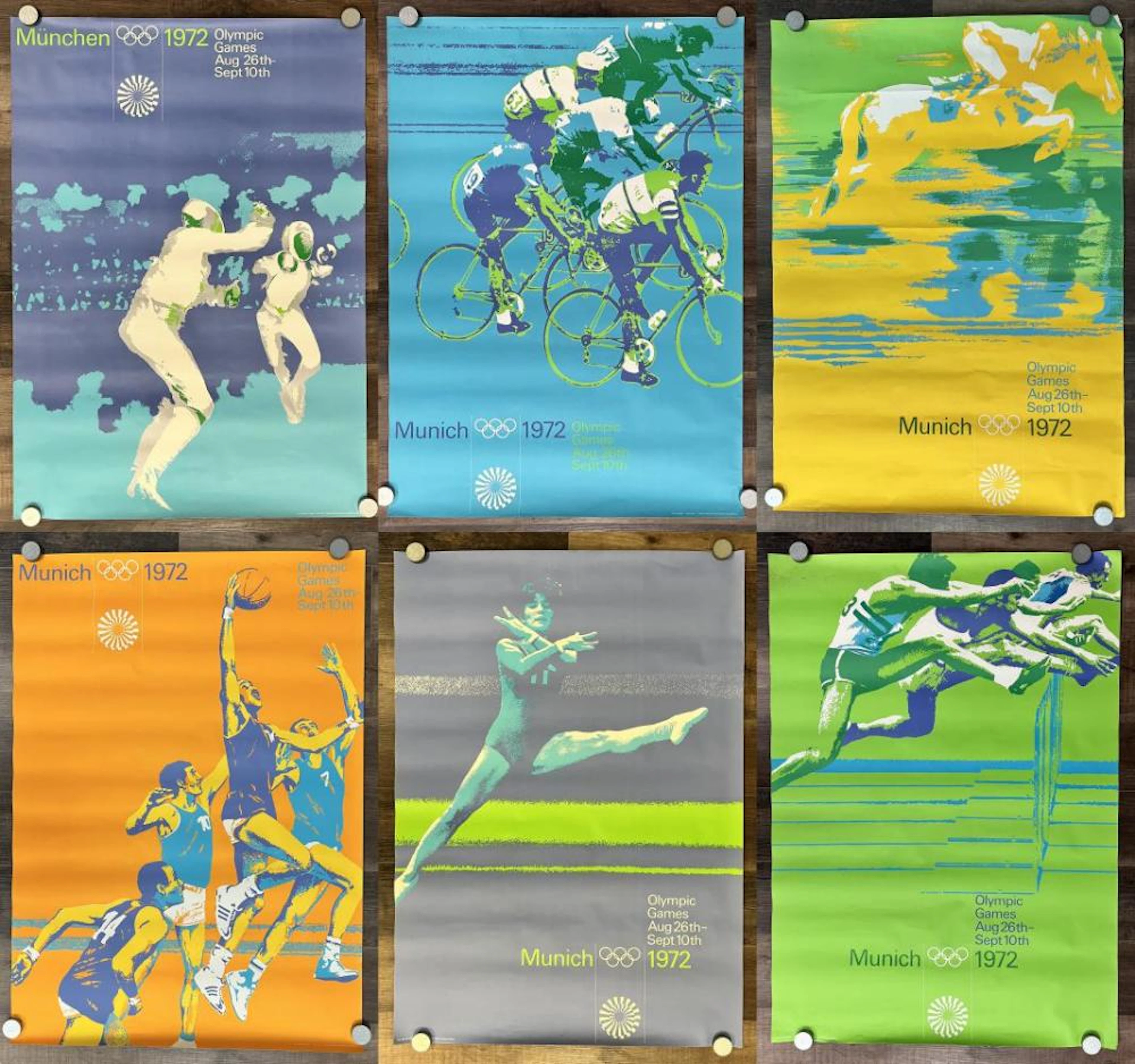 (6) Large 1972 Munich Summer Olympic Posters