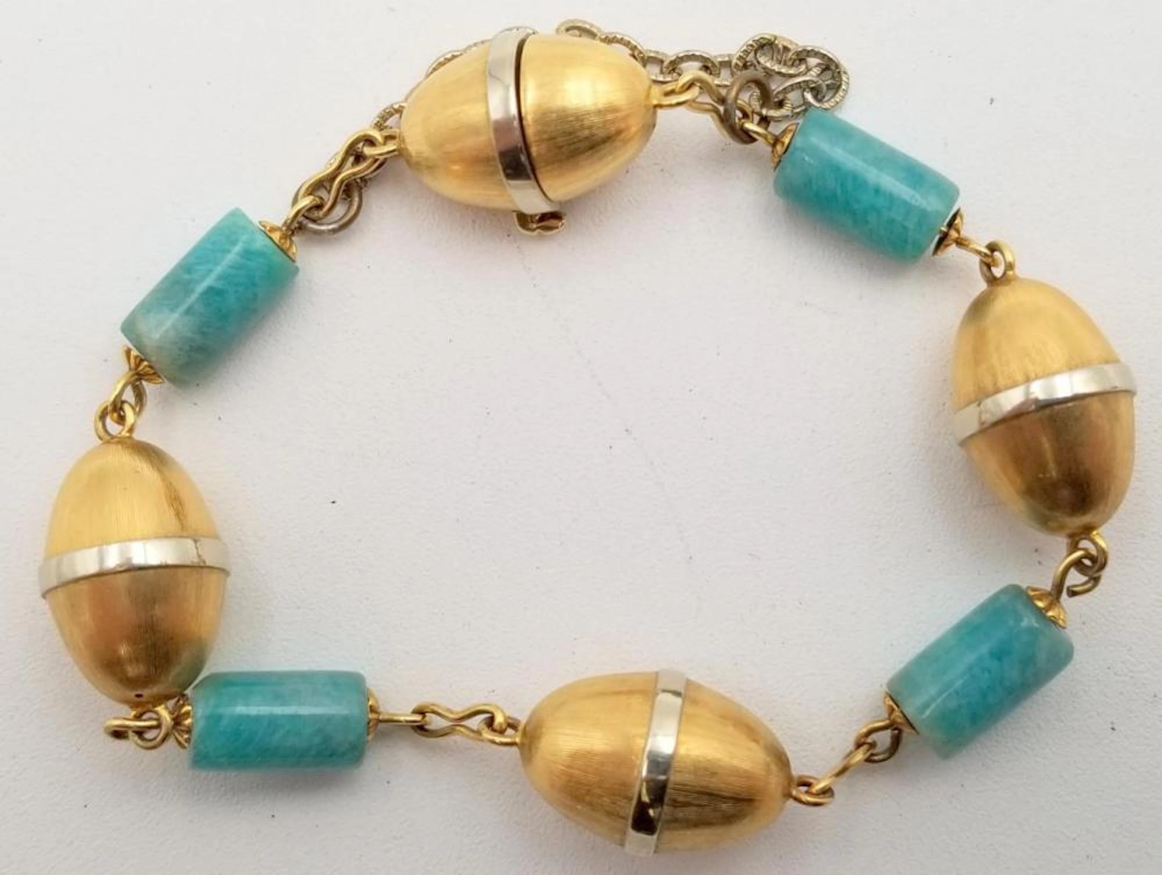Amazonite Bead & 18K White & Yellow Gold Bracelet