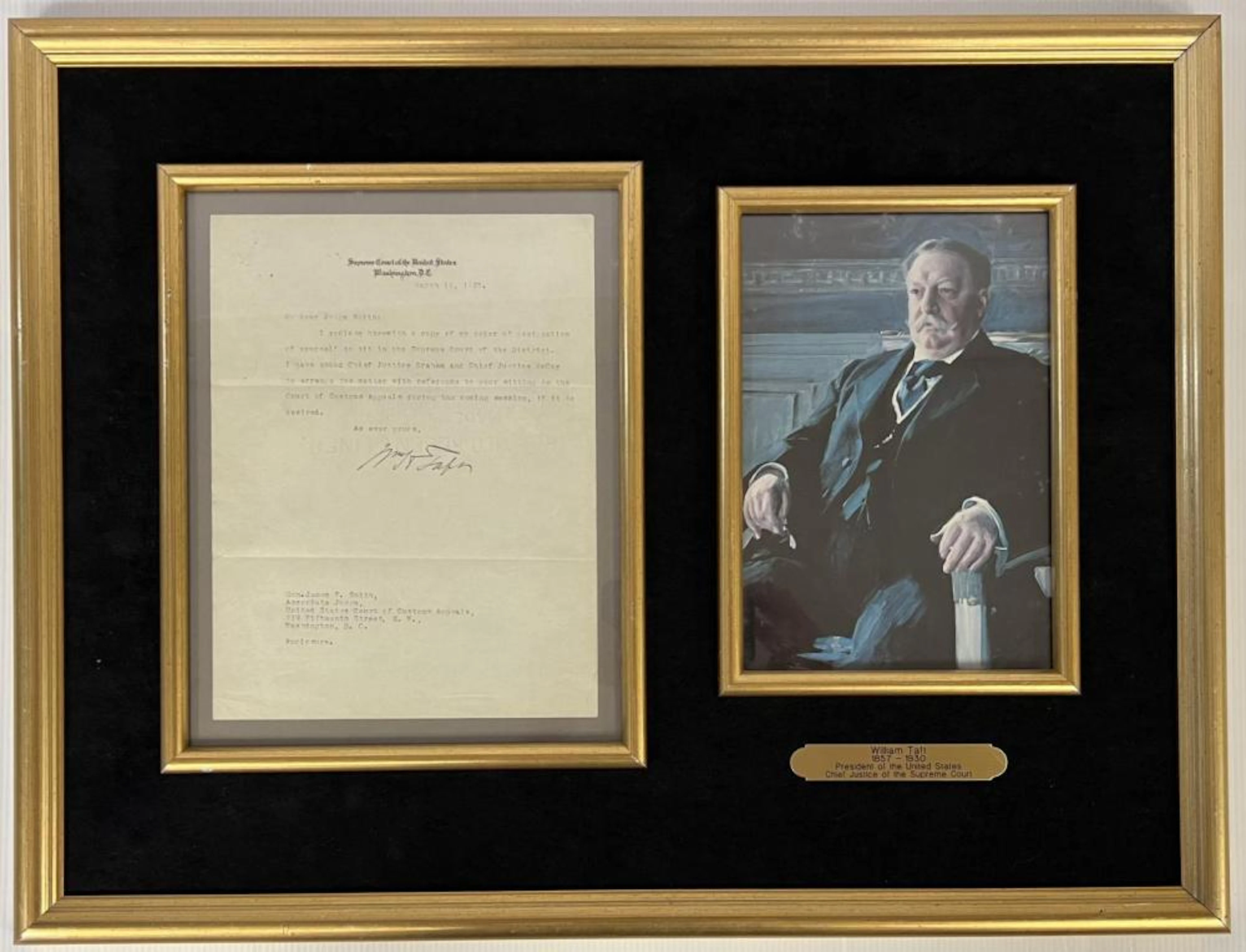 William Taft Signed Letter on SCOTUS Letterhead