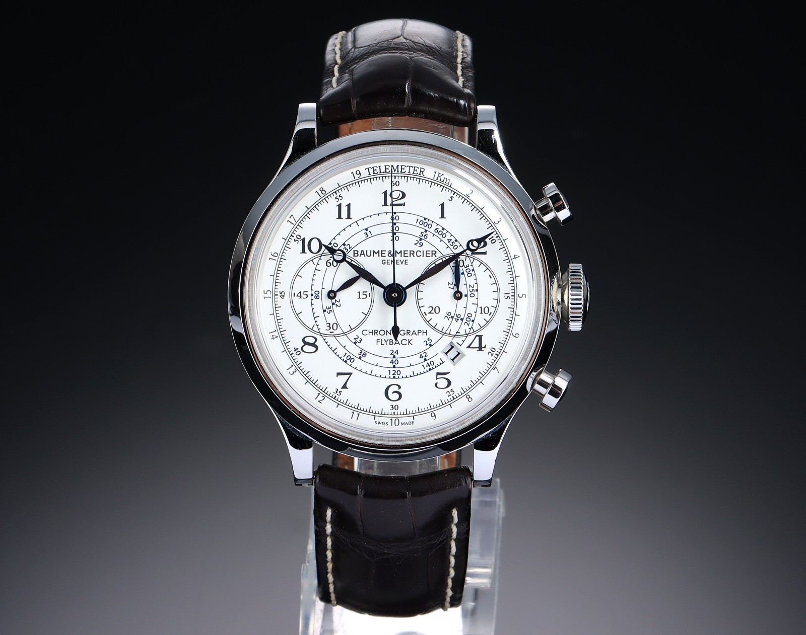 Baume & Mercier 'Capeland Flyback'. Men's Steel Chronograph With White ...