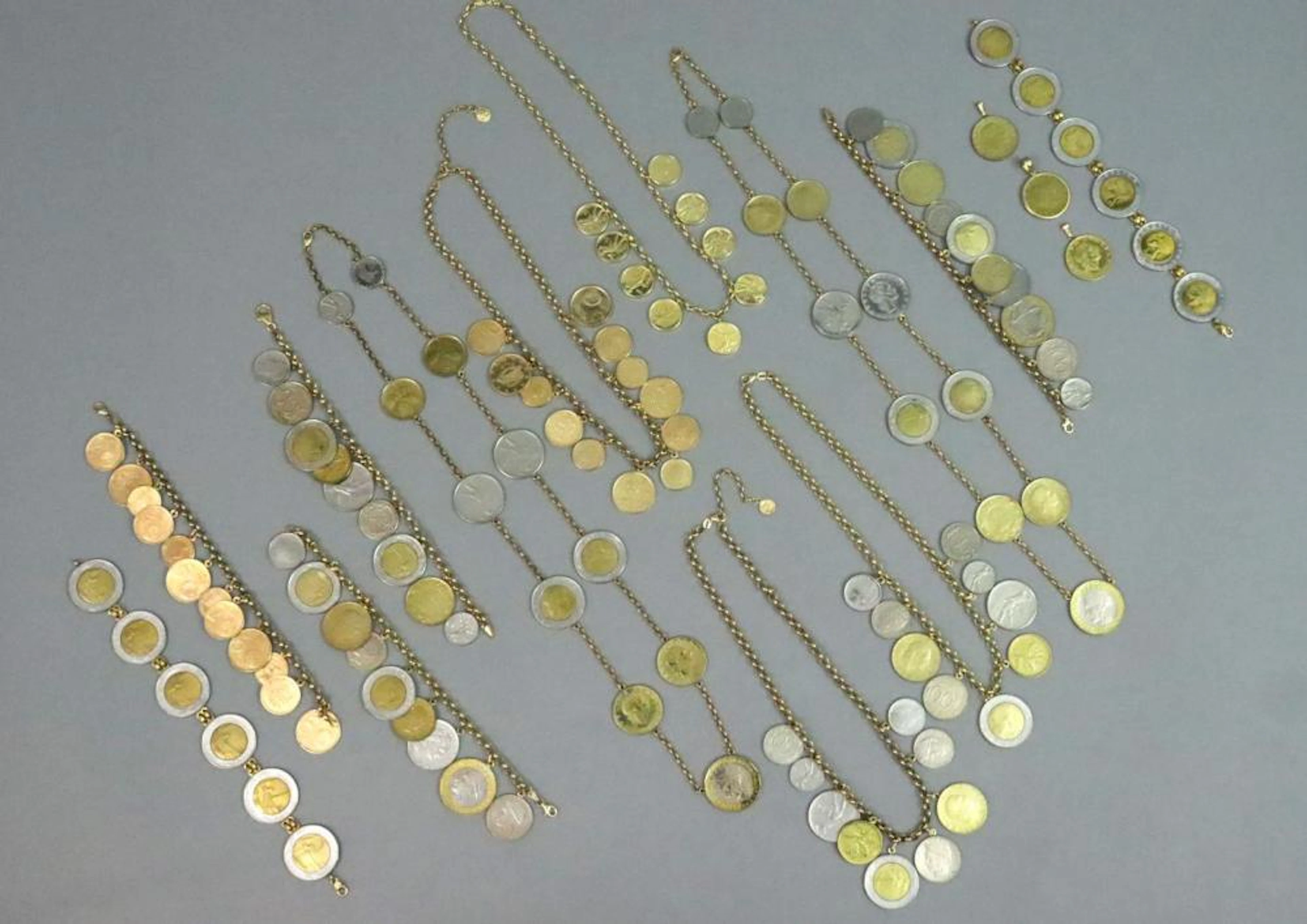(14) LIRE & EURO COIN CHARM JEWELRY ON 14K CHAINS