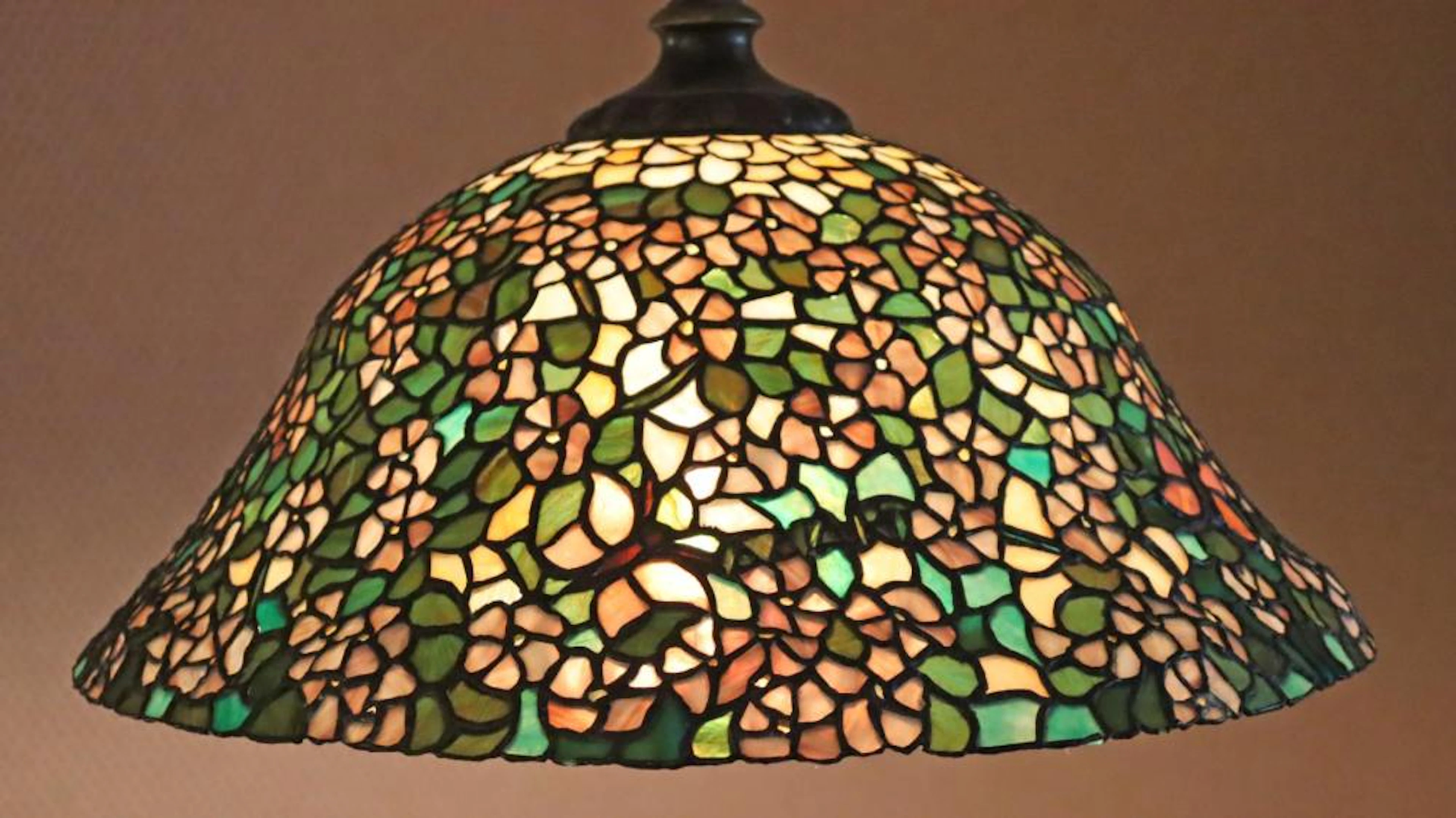 ANTHONY HART FLORAL LEADED GLASS HANGING FIXTURE