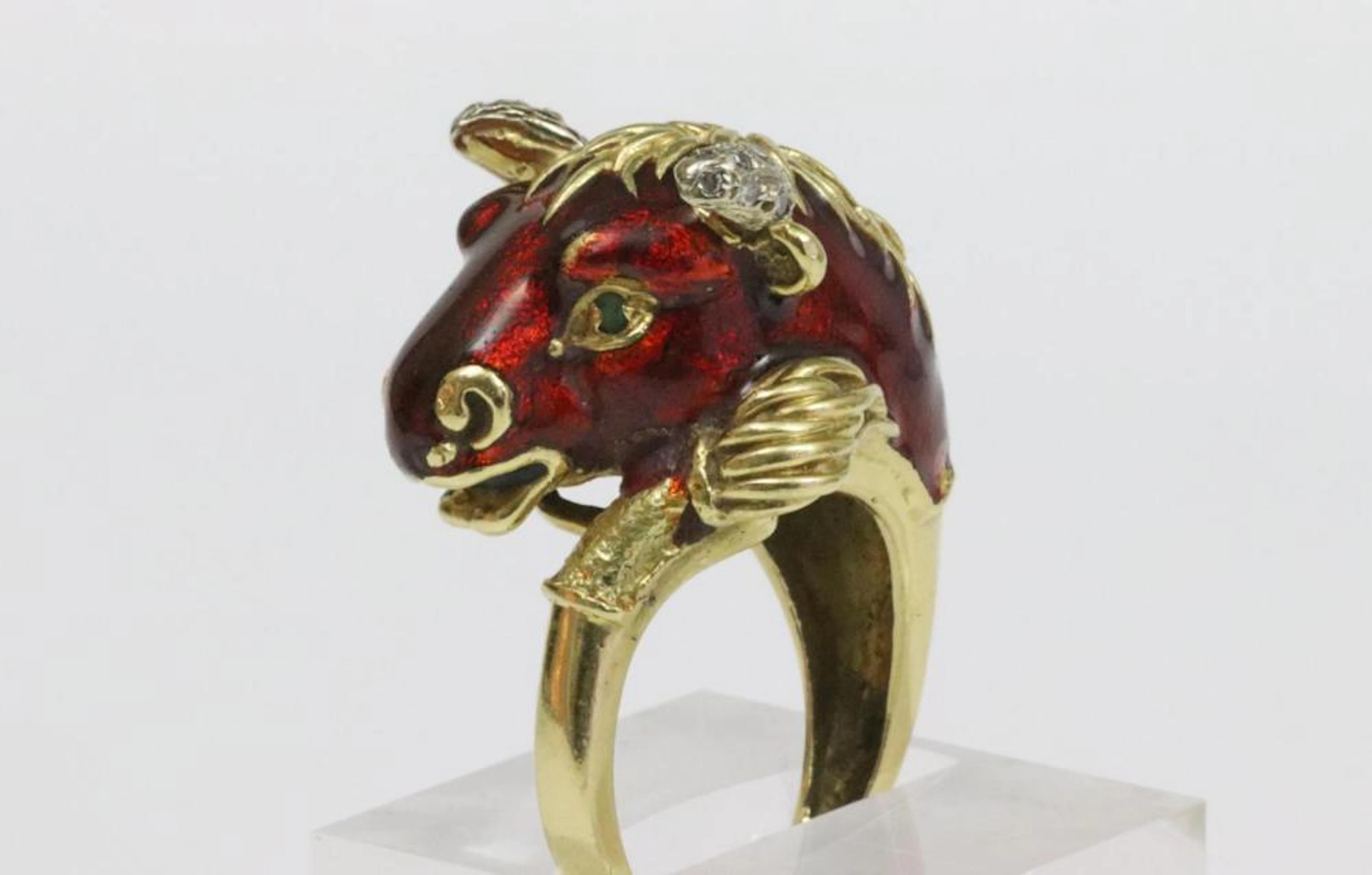 FRASCAROLO 18K ENAMEL & DIAMOND BULL RING