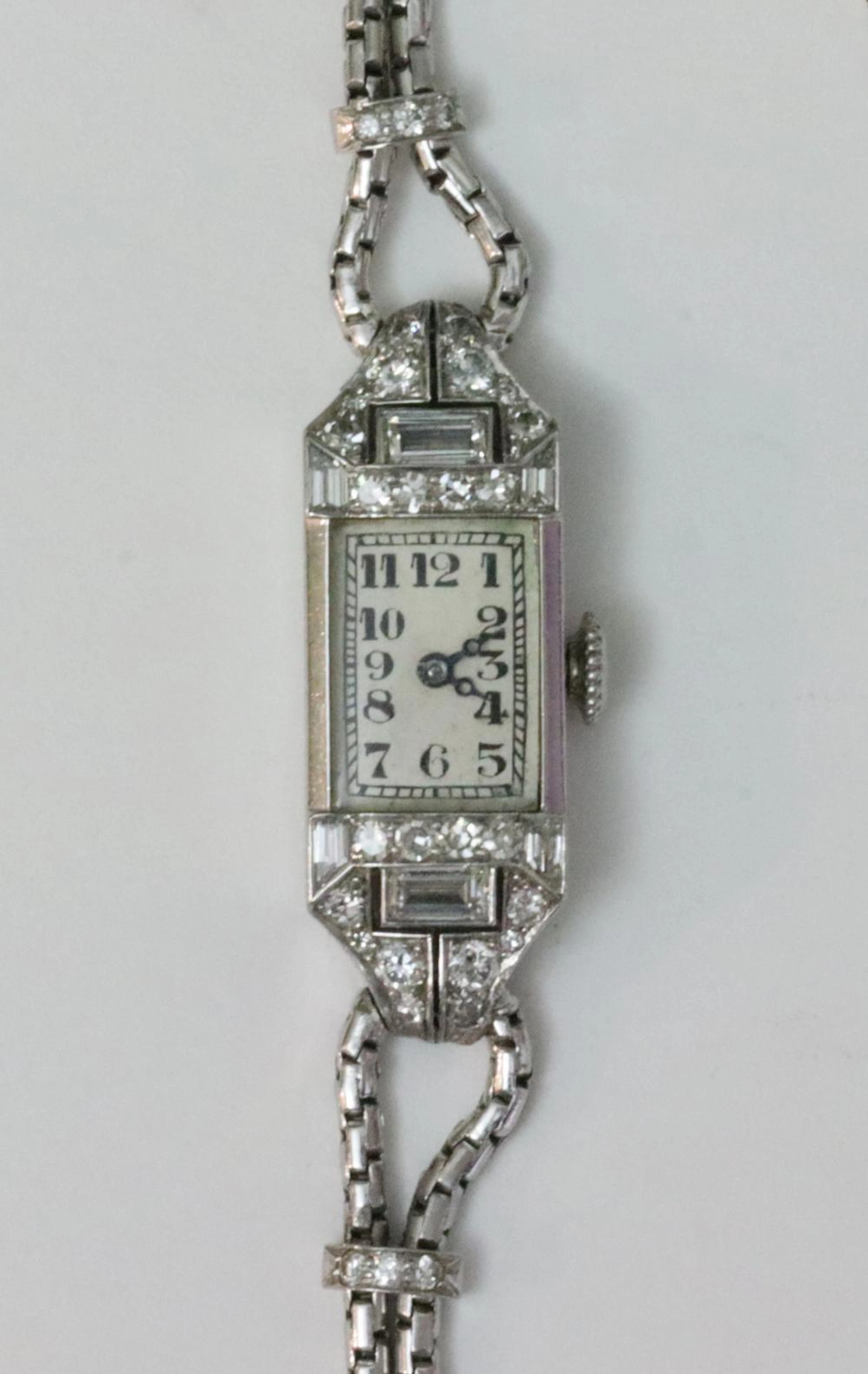 LADIES ART DECO PLATINUM DIAMOND BRACELET WATCH