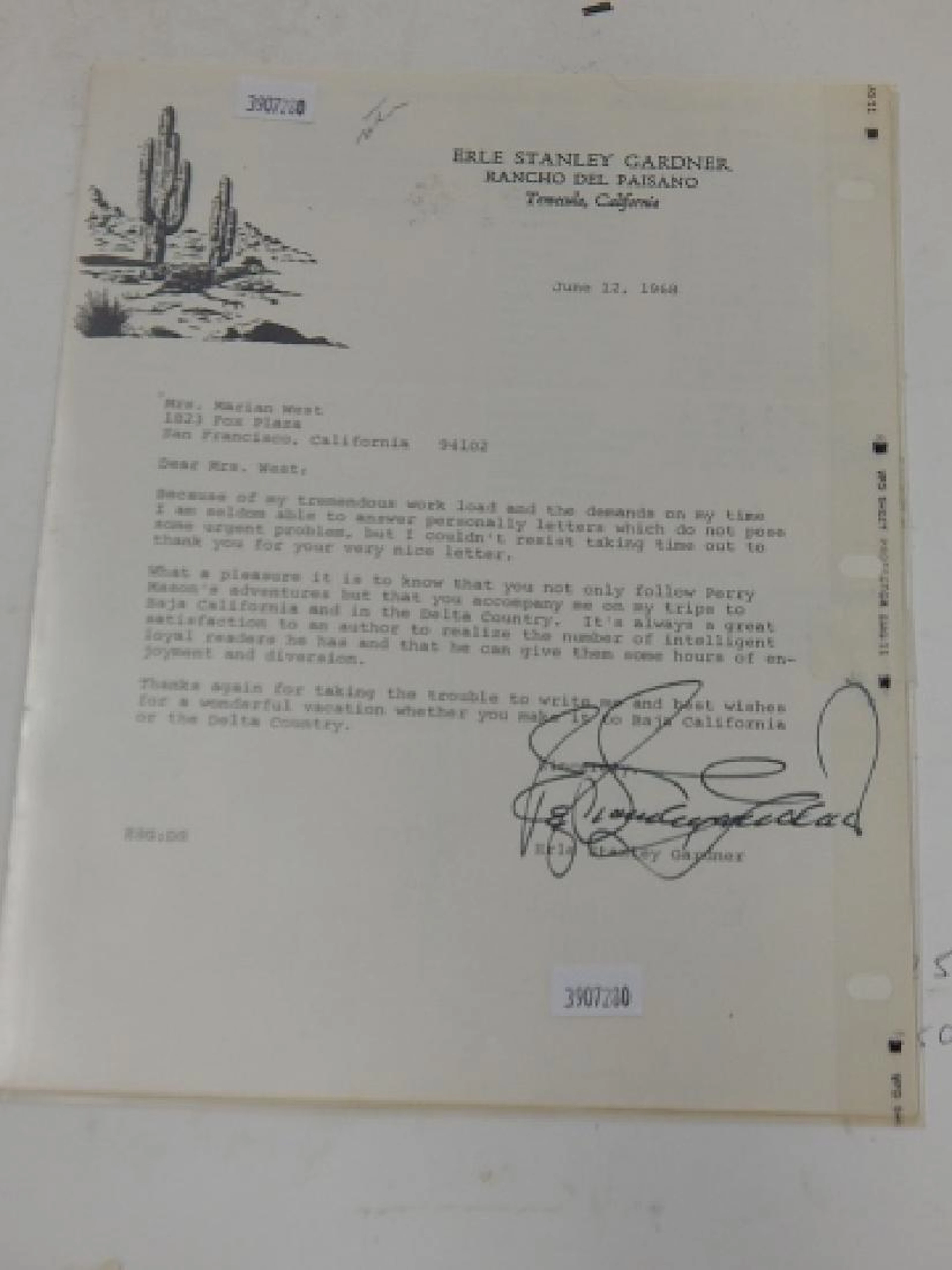Erle stanley gardner & josephine baker autographs