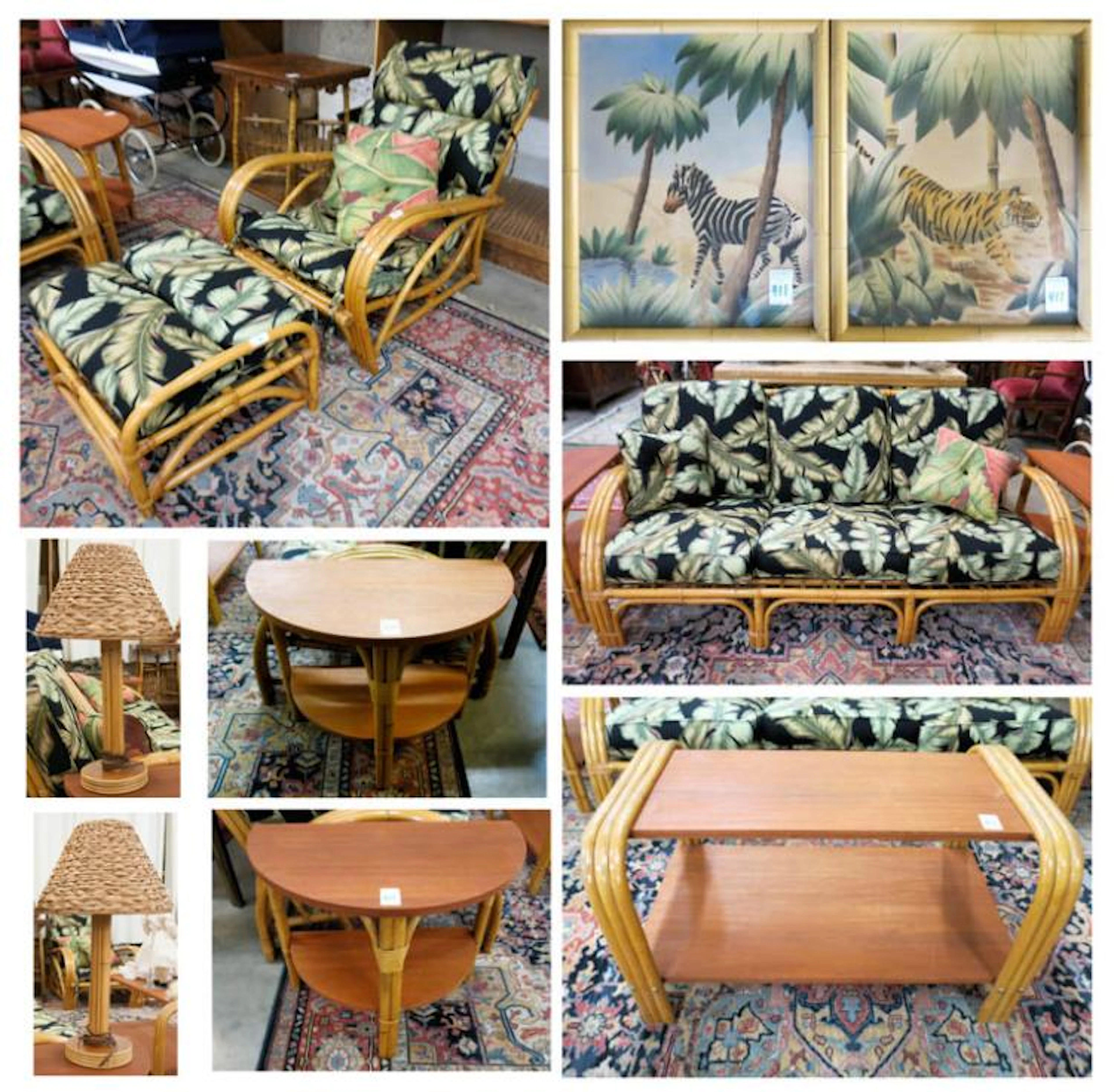 SIX-PIECE MID-CENTURY MODERN RATTAN FURNITURE SET