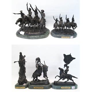 FIVE PATINATED BRONZE SCULPTURES AFTER FREDERIC R