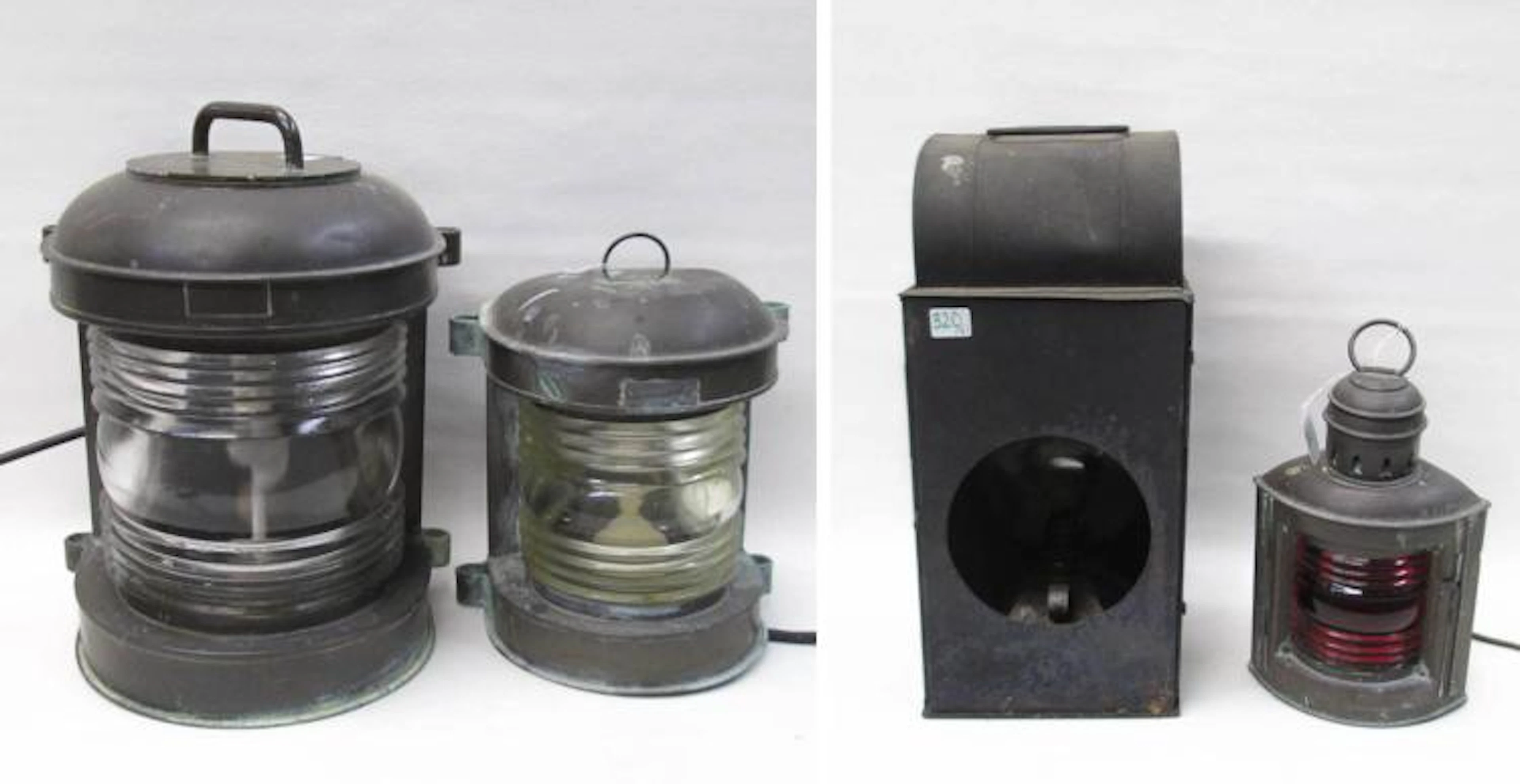 COLLECTION OF FOUR LANTERNS, three are ships type
