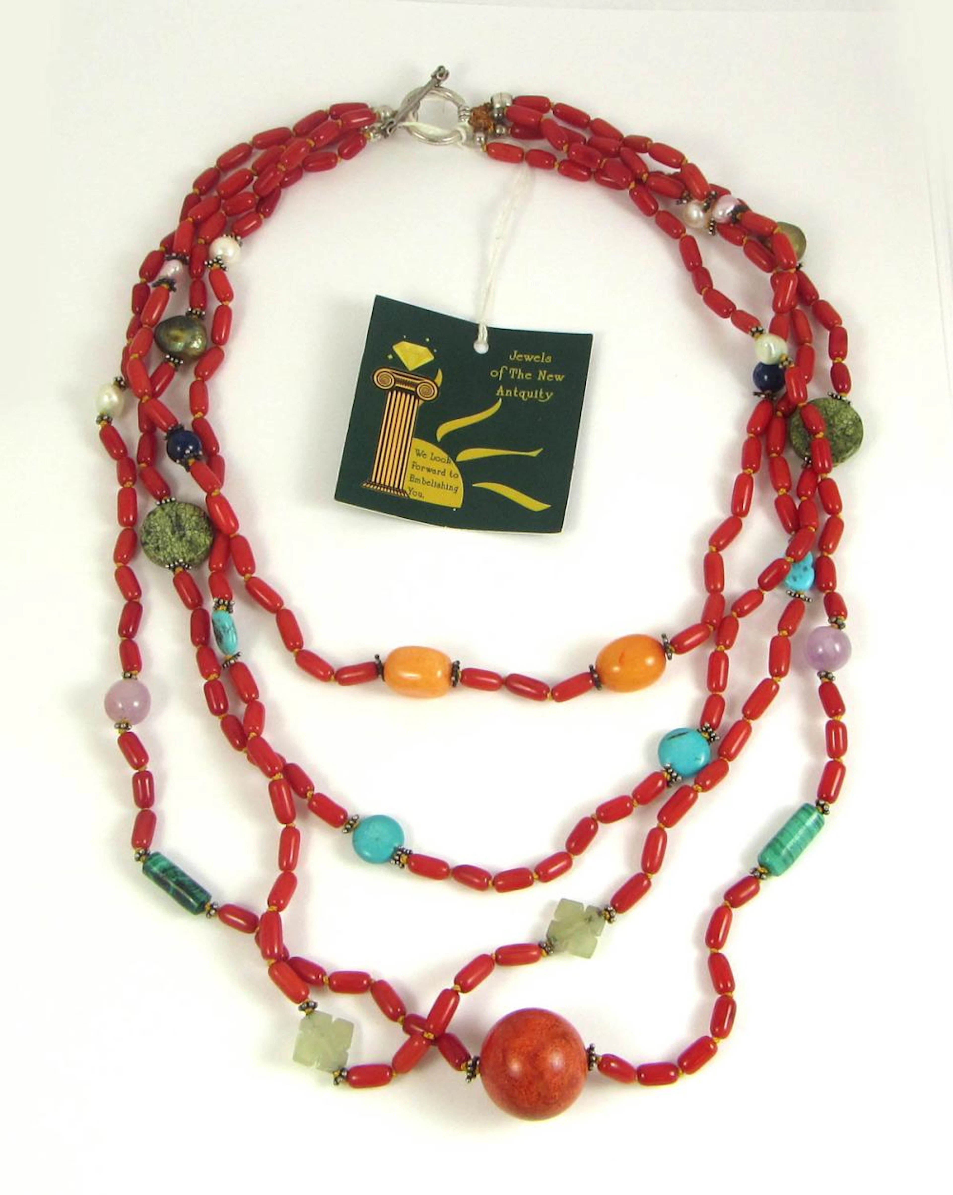 MULTI-STRAND COLORED GEMSTONE BEAD NECKLACE. The