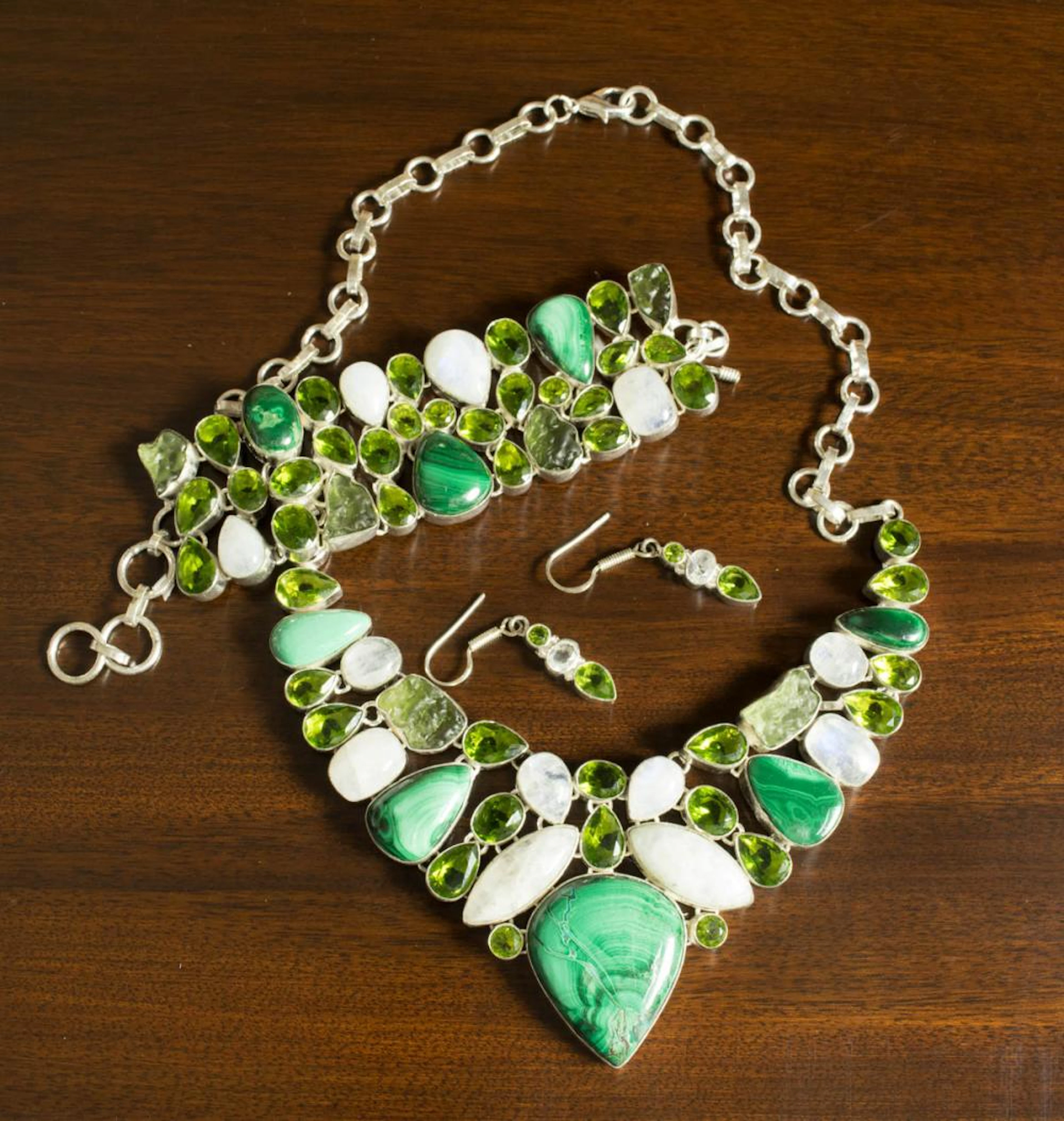 STERLING SILVER NECKLACE, BRACELET & EARRING SET,
