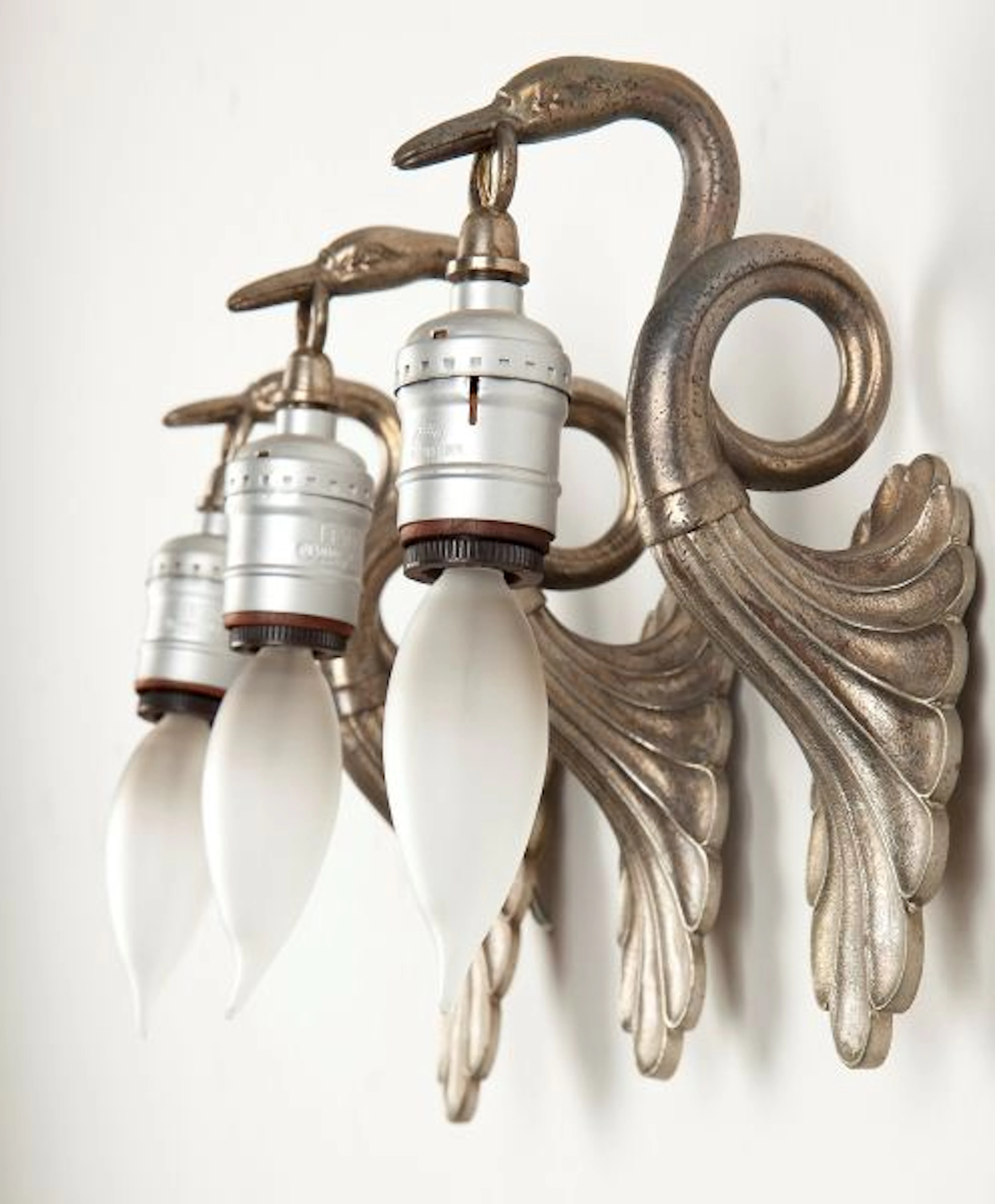 Set of Three Stylized Swan Wall Sconces by Bagues