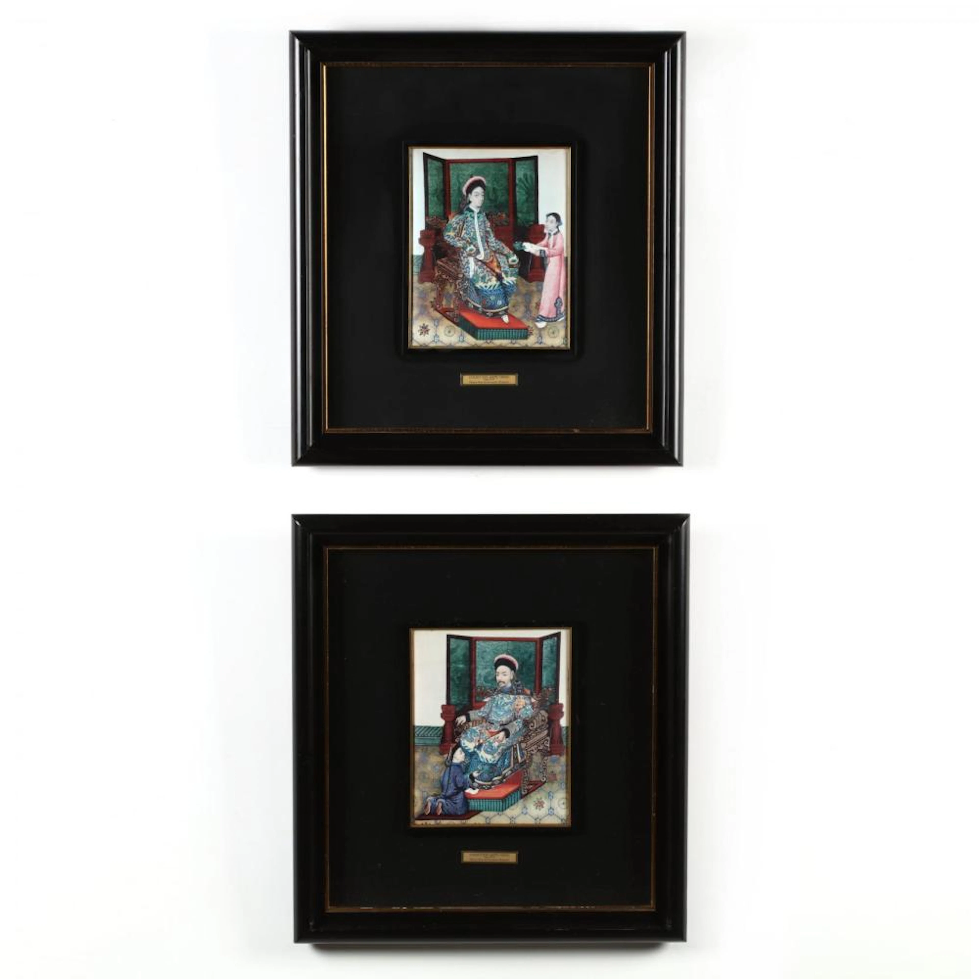 A Pair of Silk Images of a Chinese Imperial Couple with Attendants