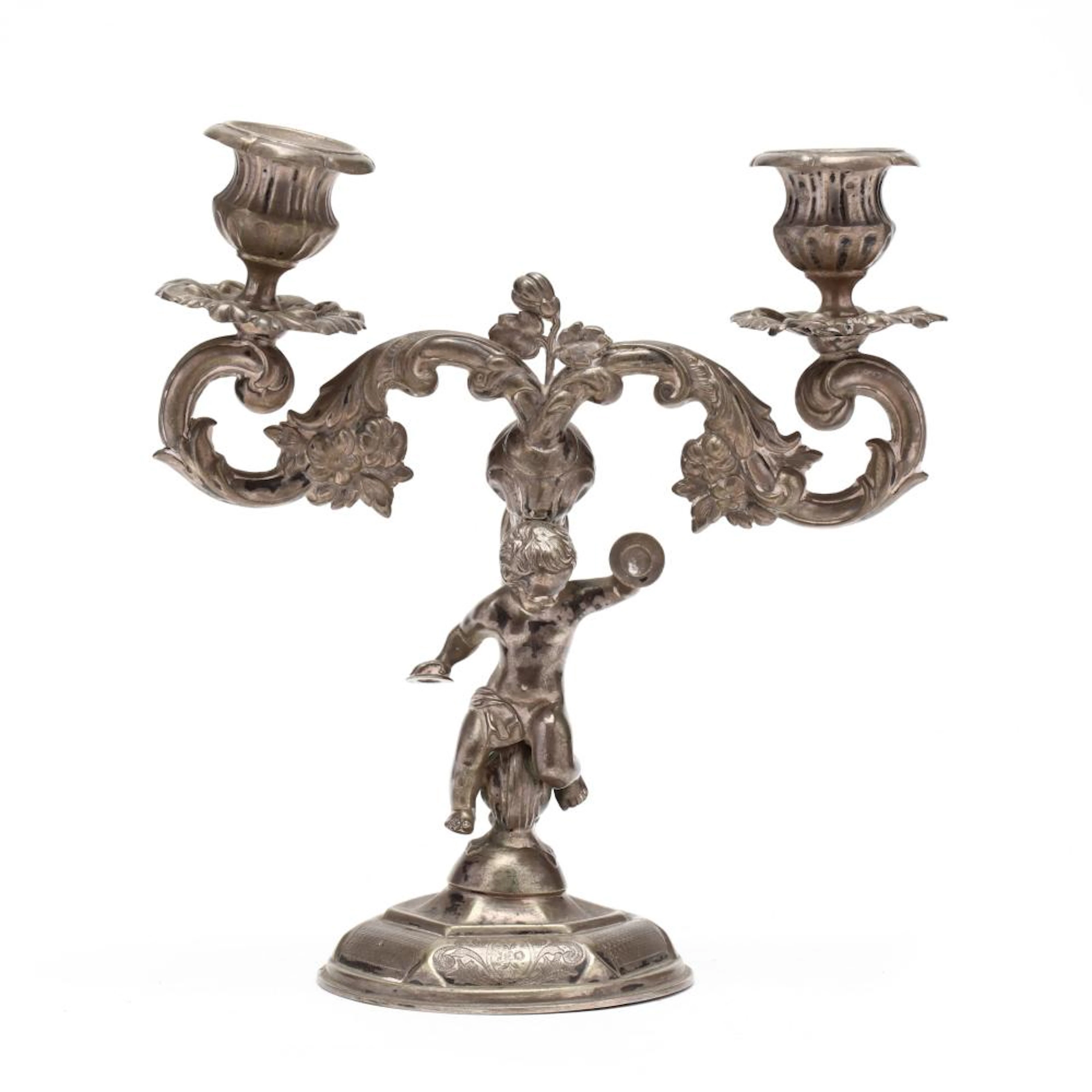 An Antique Austrian .800 Silver Figural Candelabrum