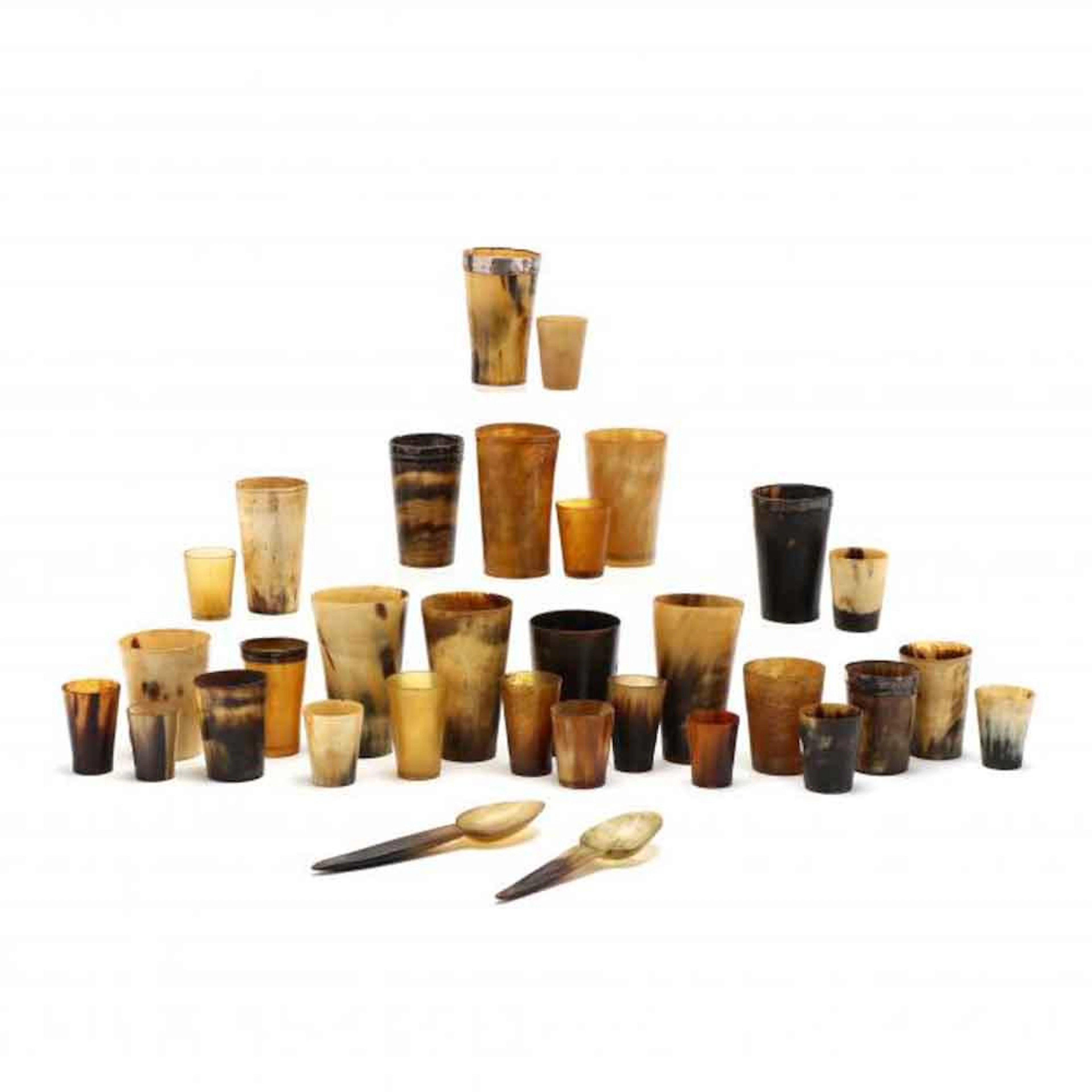 A Group of Antique Horn Beakers Shot Cups