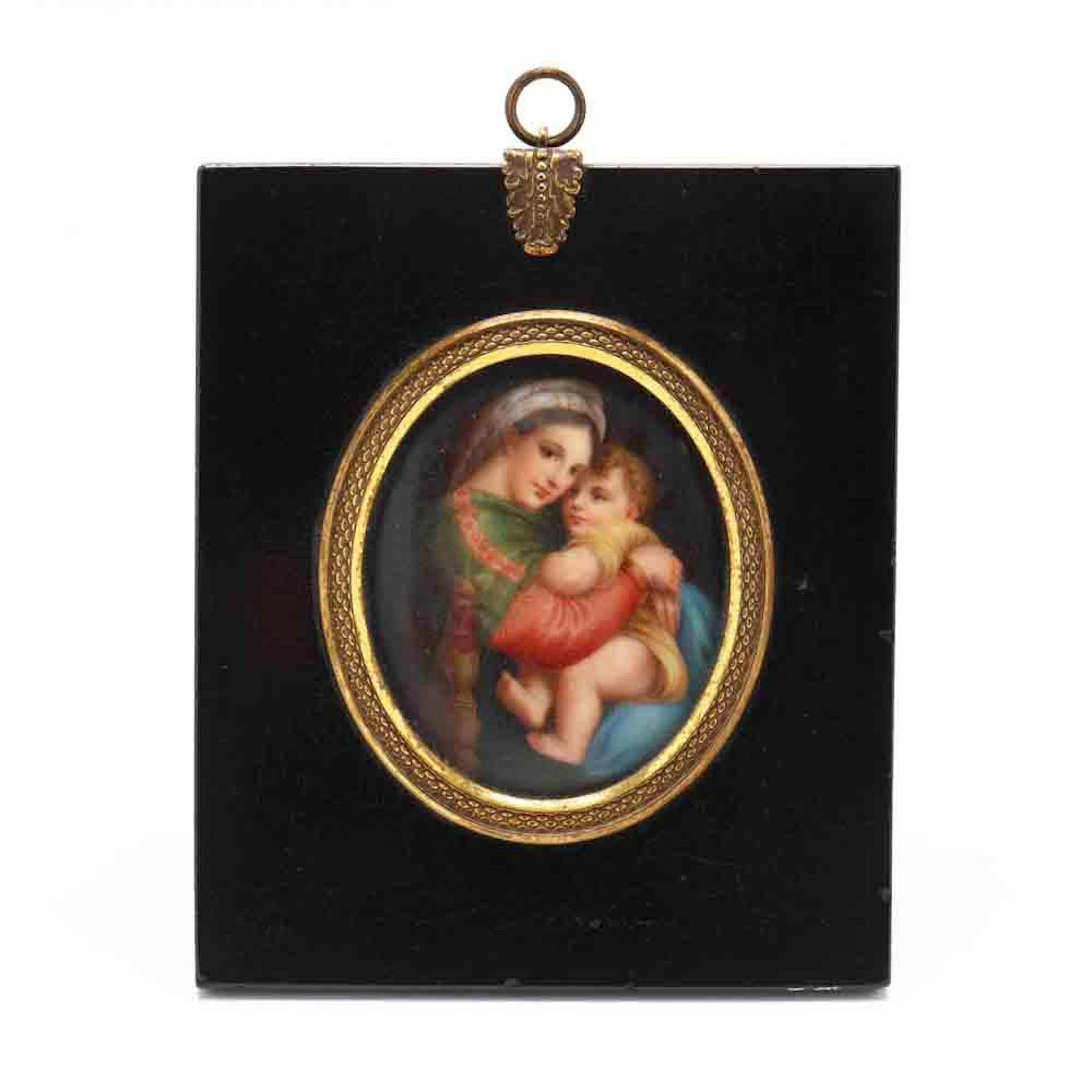 A Miniature Portrait Plaque of Madonna della sedia by Raphael