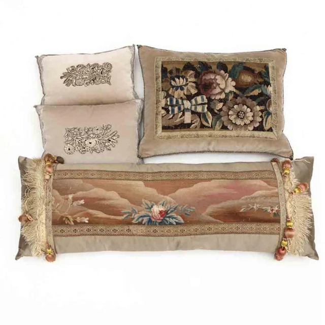 Four Pillows With Antique Embroidery