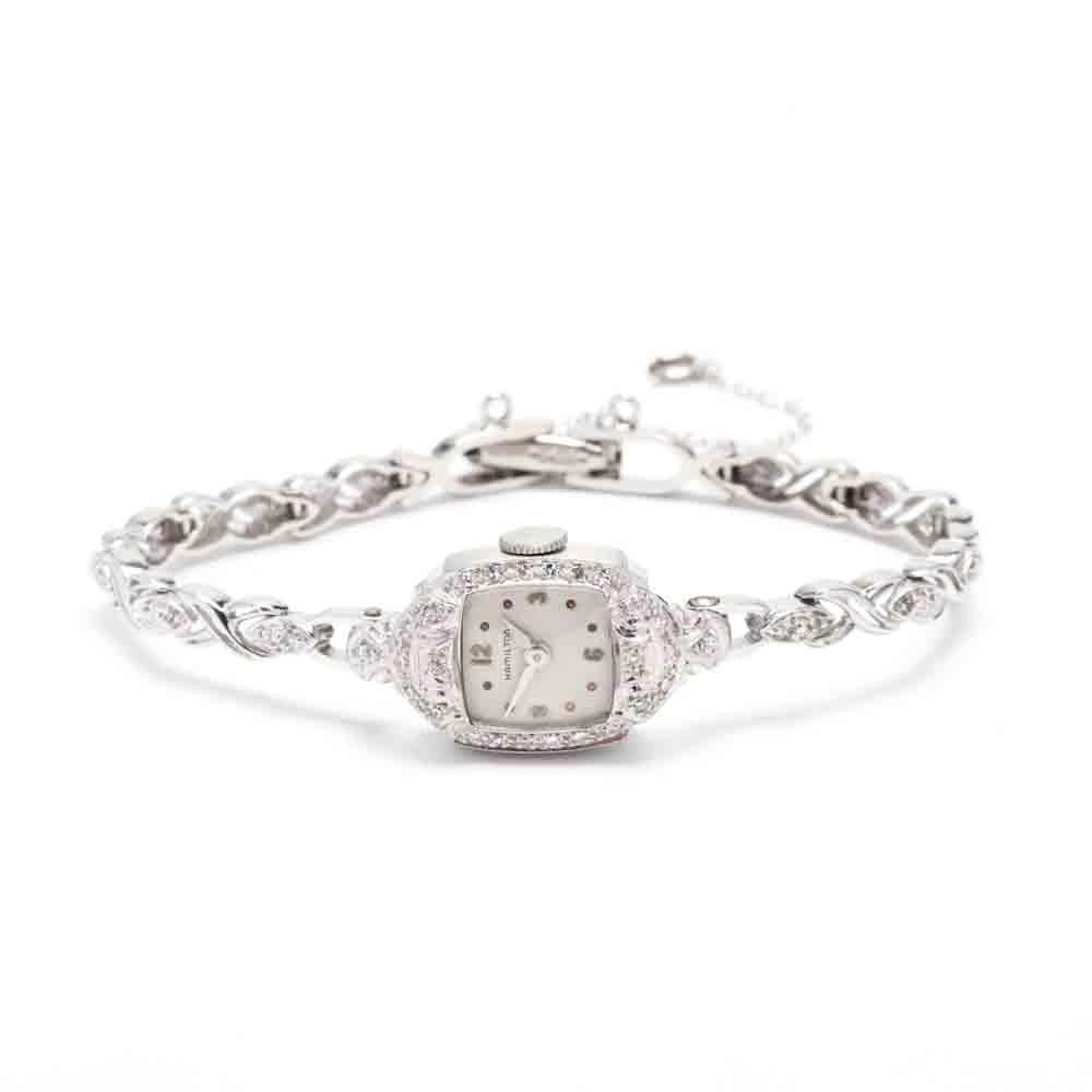 Vintage Platinum and 14KT White Gold and Diamond Watch, Hamilton