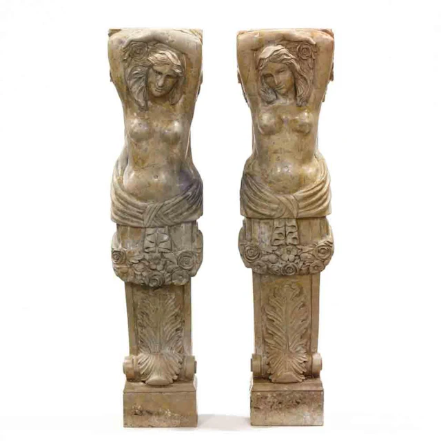 Pair of Carved Marble Caryatids