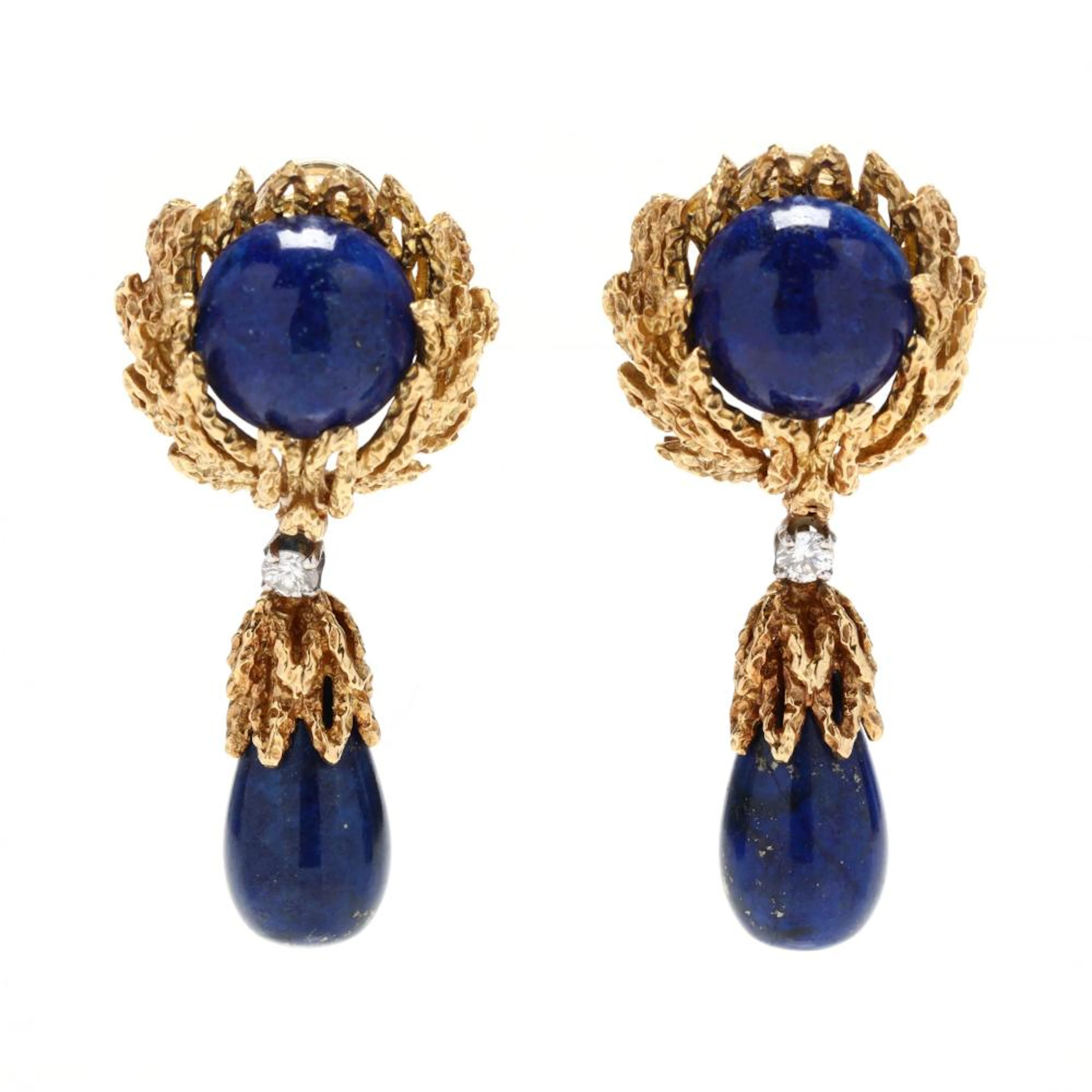 18KT Gold, Lapis, and Diamond Earrings
