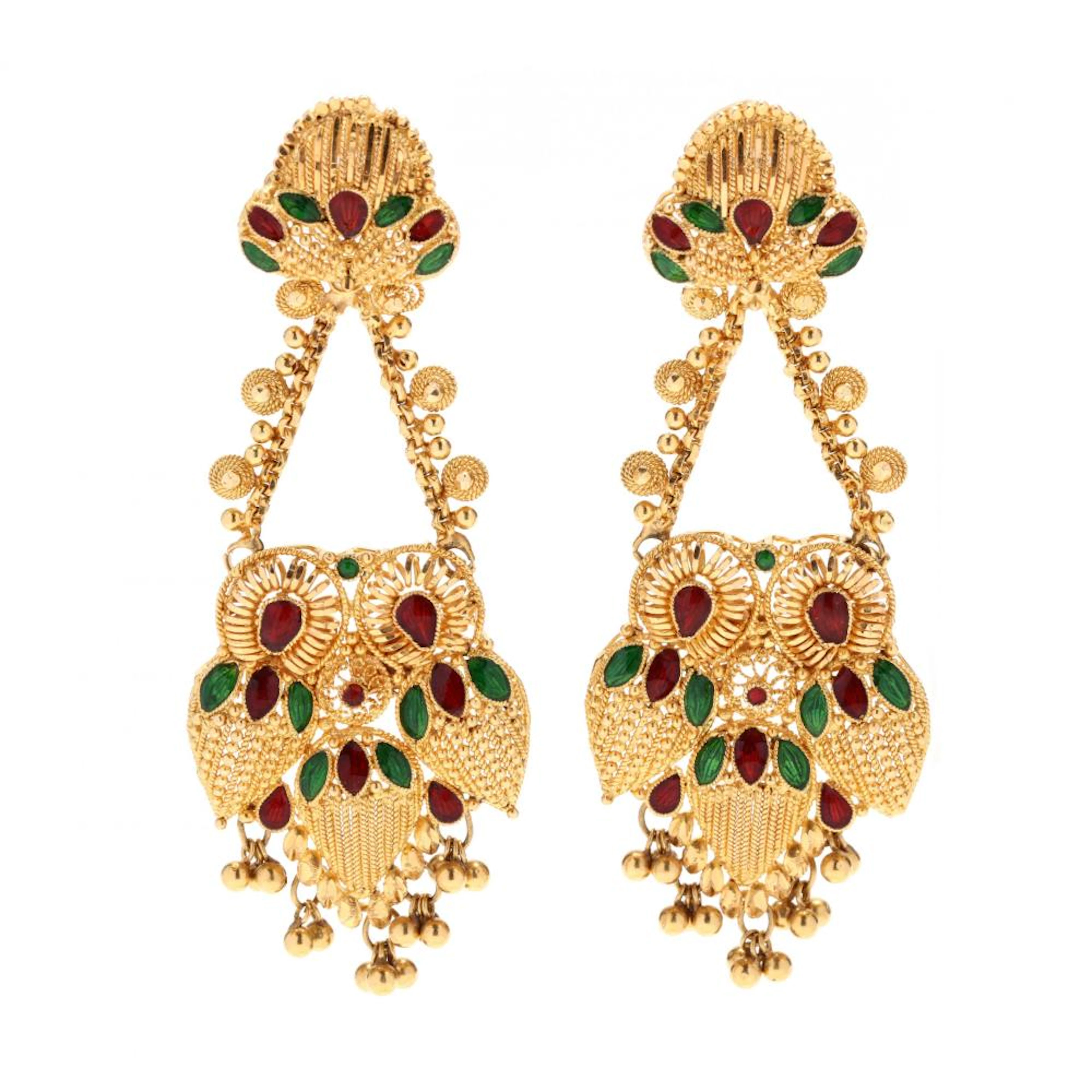 High Karat Gold and Enamel Earrings, India