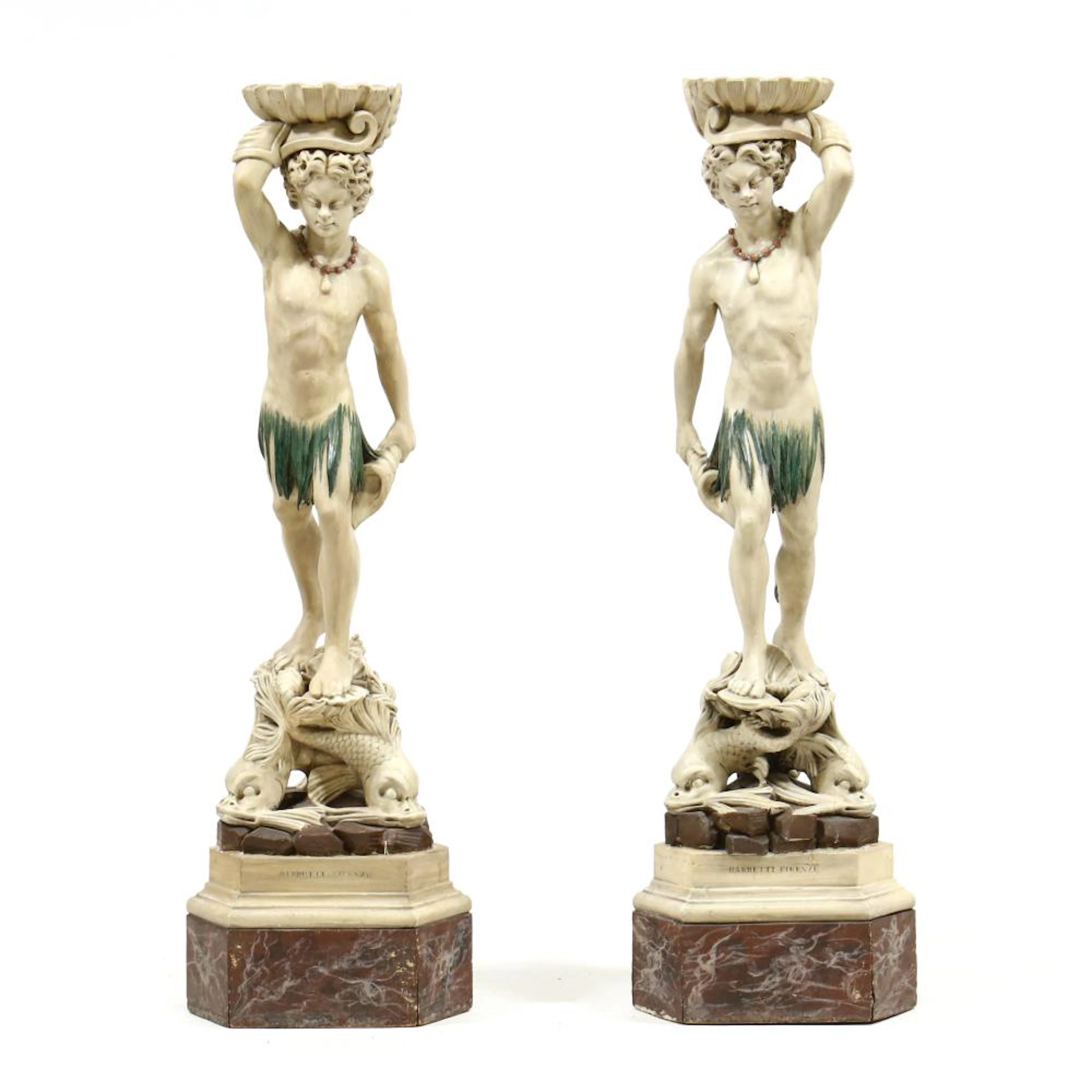 Angiolo Barbetti (Italy, 1805-1873), Pair of Carved and Painted Figural Stands