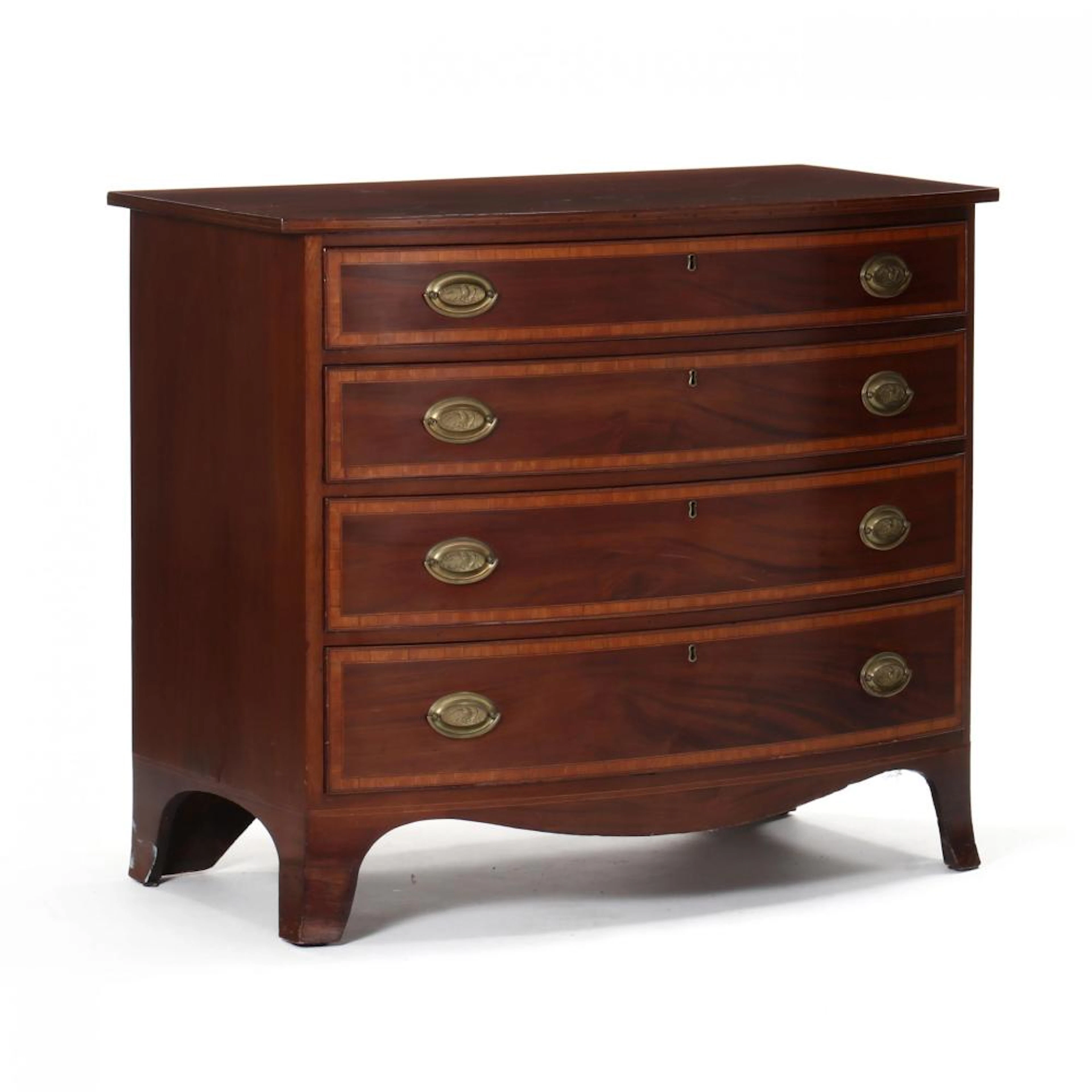 ew England Federal Mahogany Inlaid Bow-Front Chest of Drawers