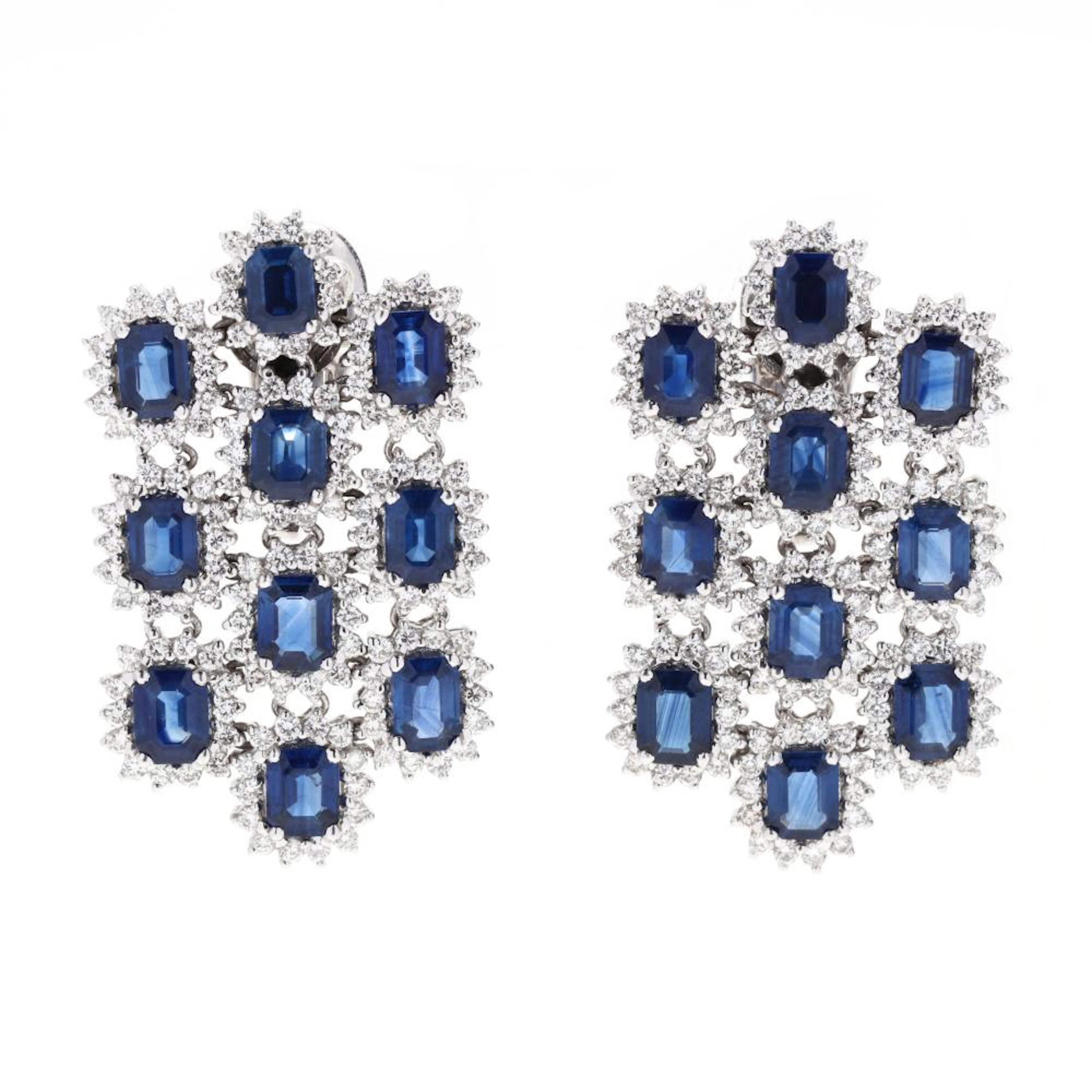 White Gold, Sapphire, and Diamond Earrings